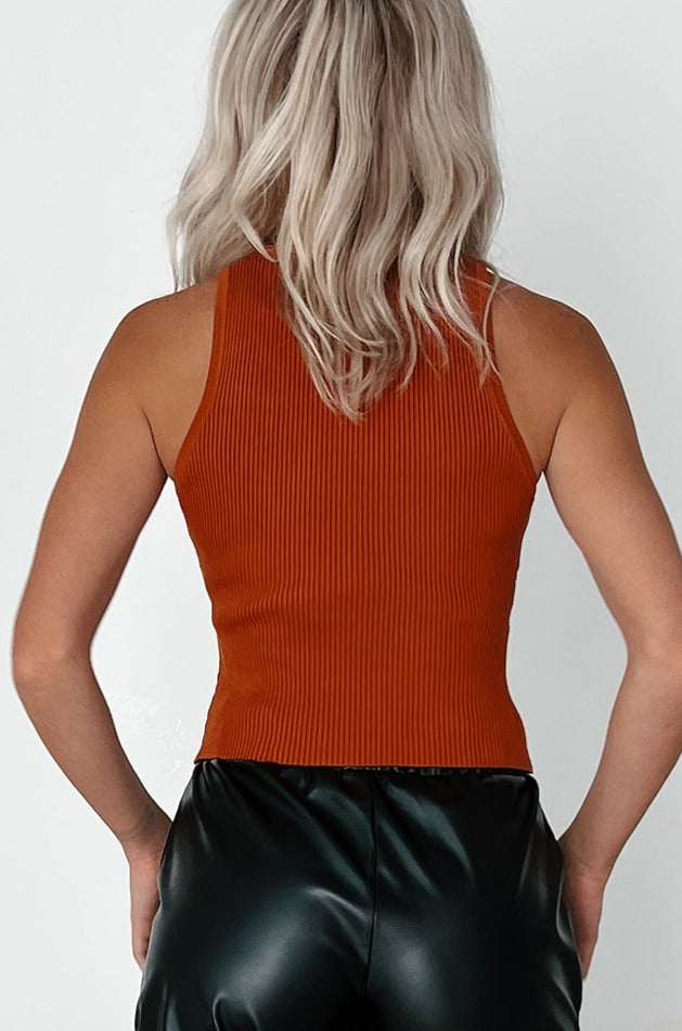 Thrill Rider Luxe Ribbed Cut-Out Tank Top (Caramel)-The Formal Wear