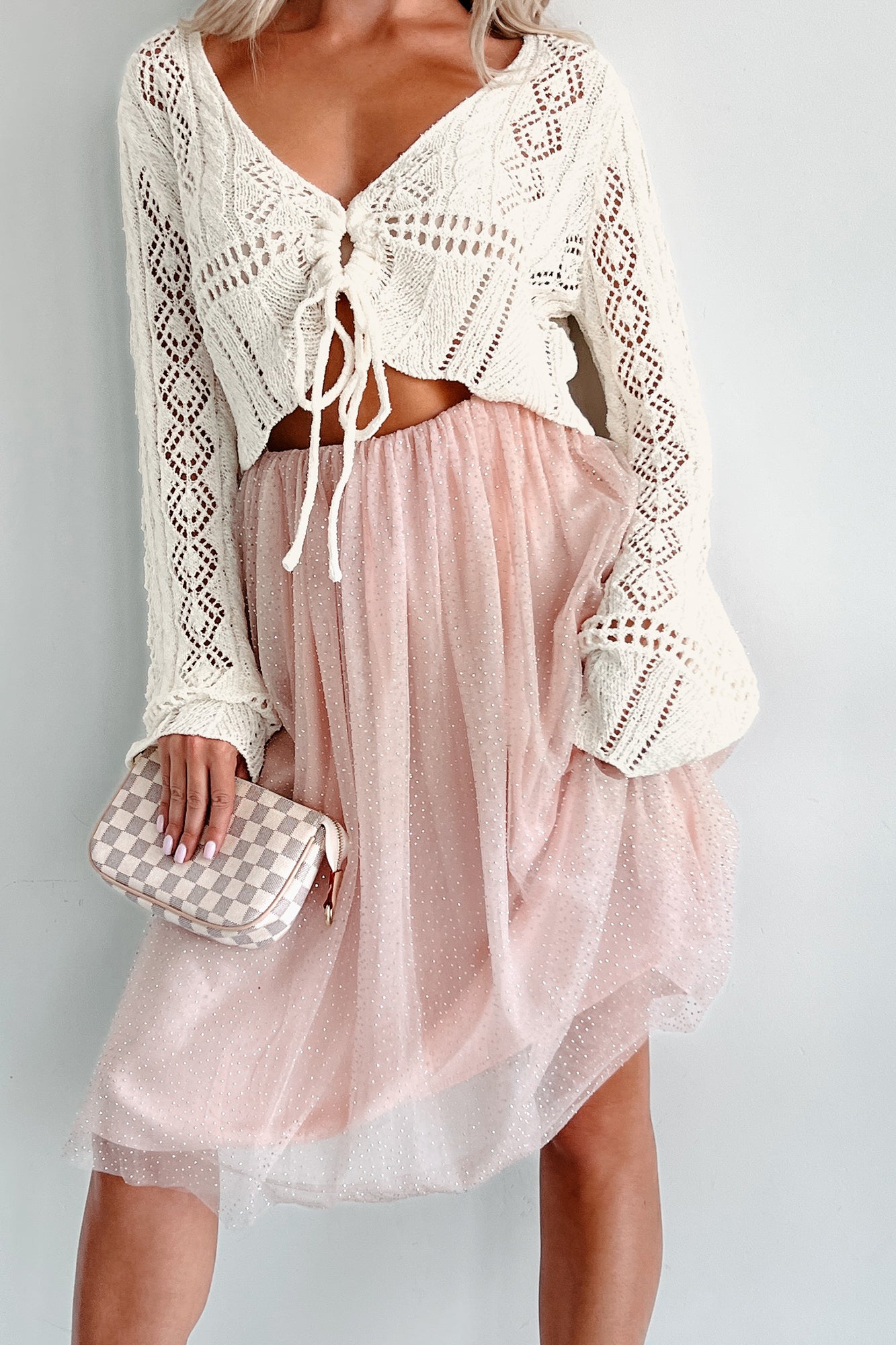 In A Dreamland Rhinestone Tulle Mini Dress/Skirt (Blush)-The Formal Wear