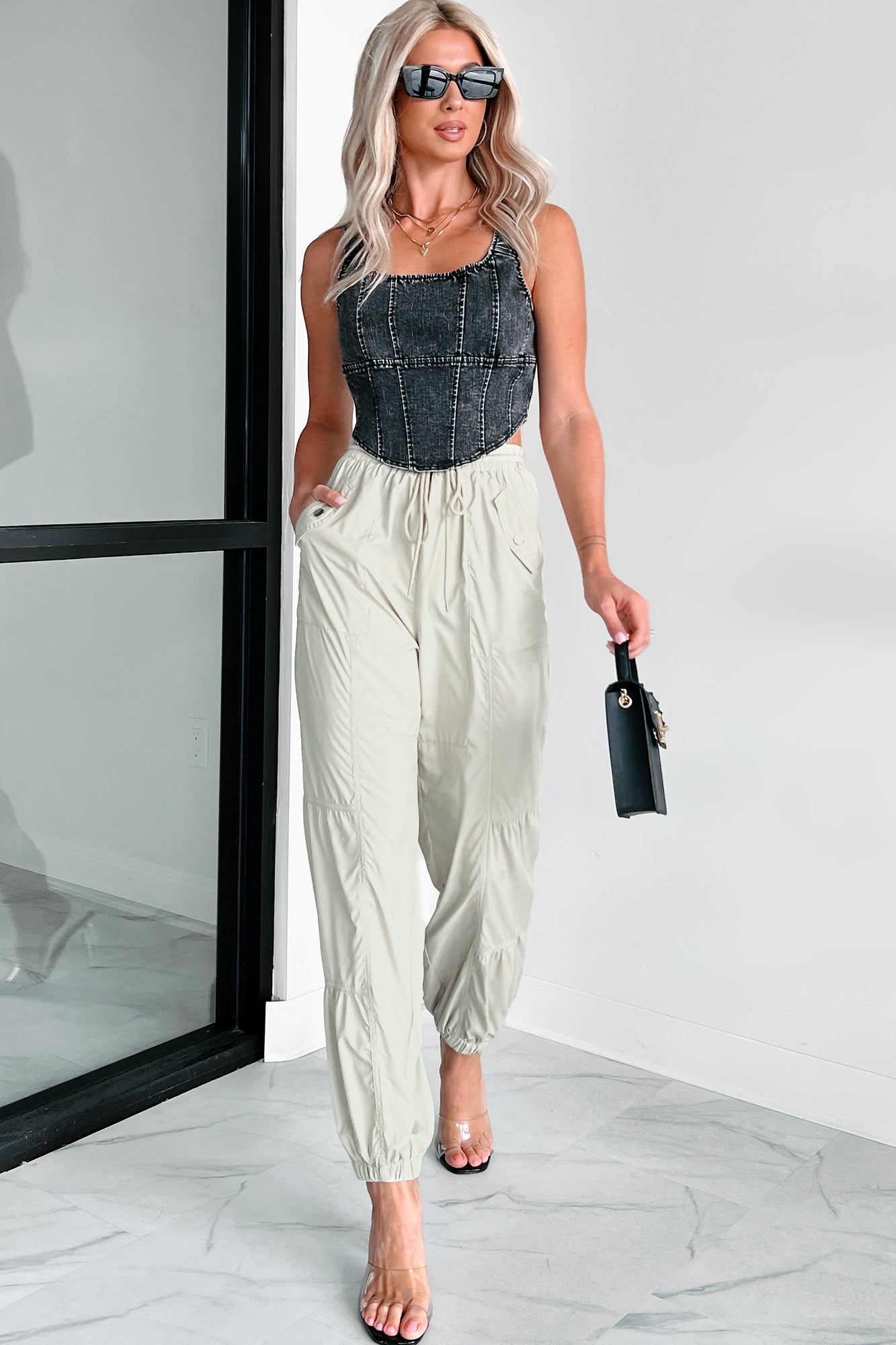 Breaking Barriers Drawstring Waist Joggers (Sage)-The Formal Wear