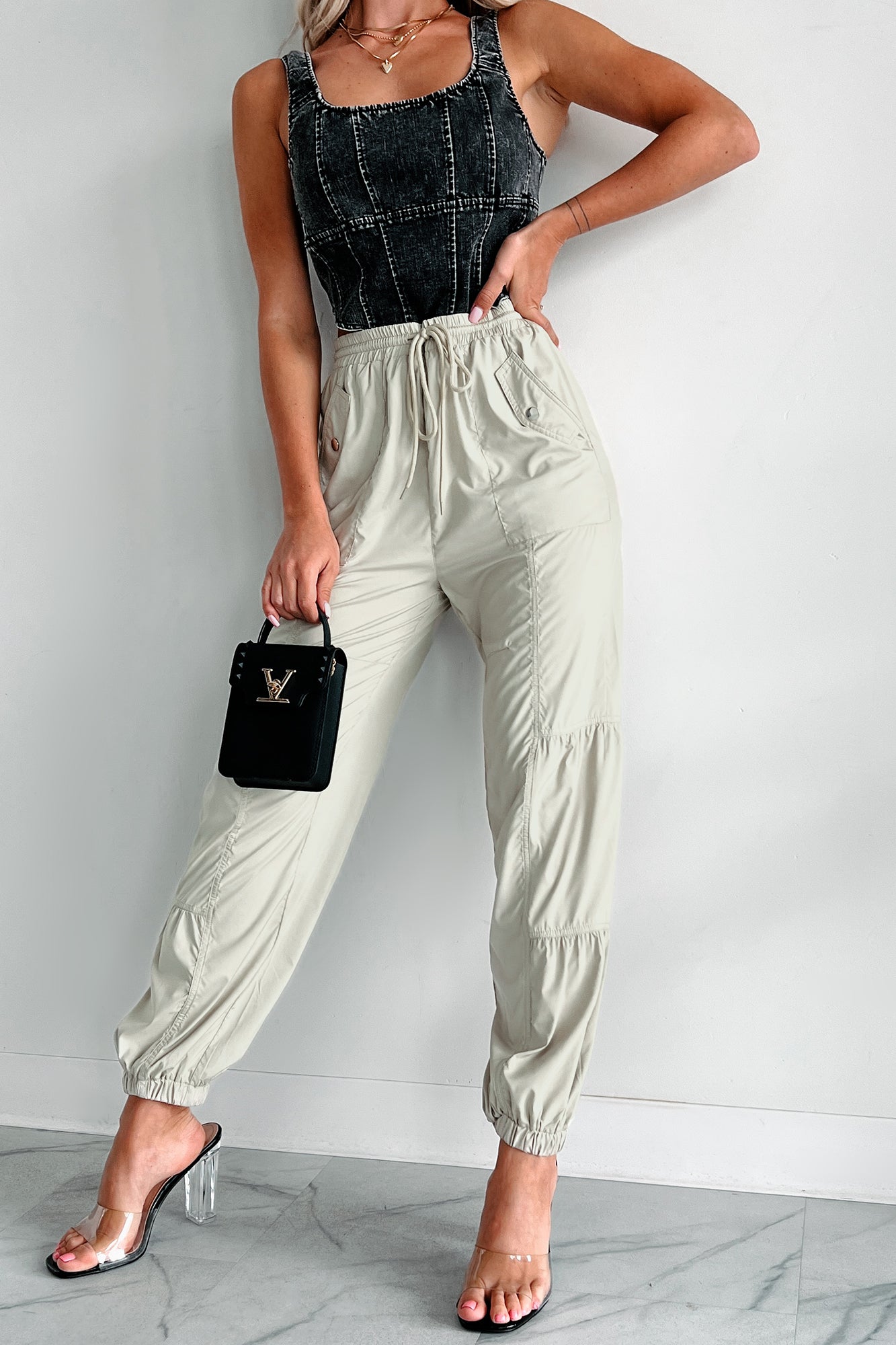 Breaking Barriers Drawstring Waist Joggers (Sage)-The Formal Wear
