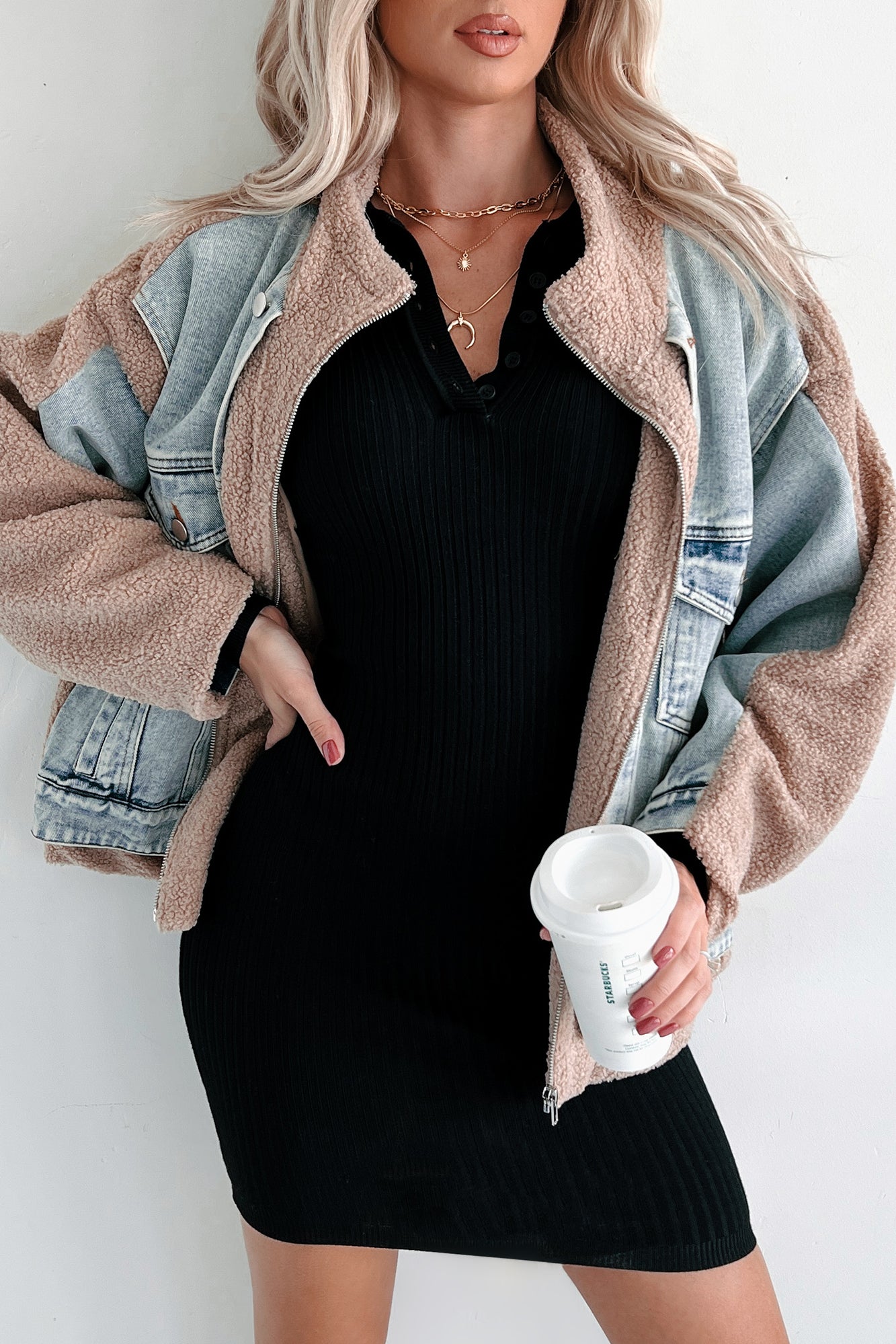 Call It Cozy Denim Teddy Jacket (Multi)-The Formal Wear