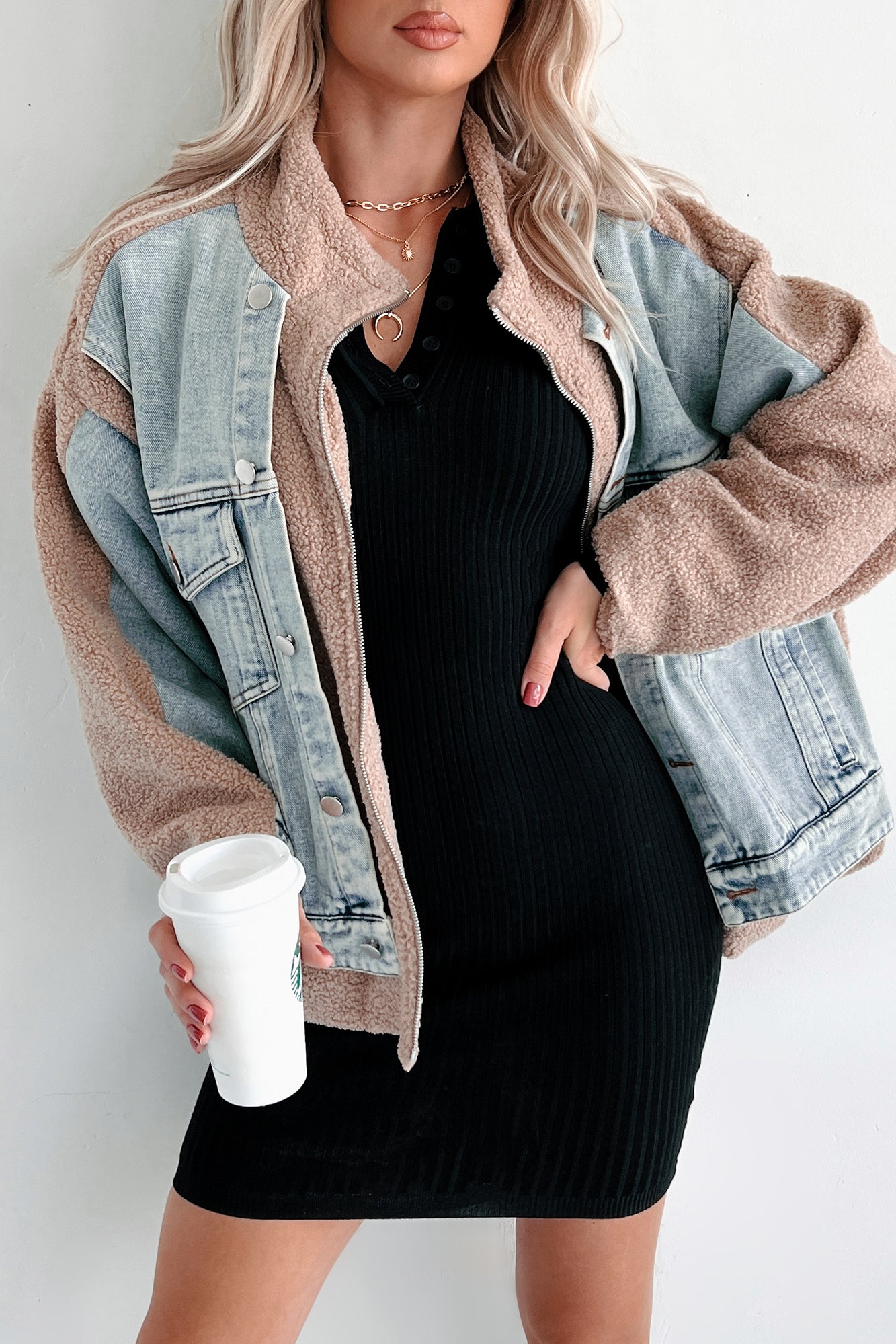 Call It Cozy Denim Teddy Jacket (Multi)-The Formal Wear