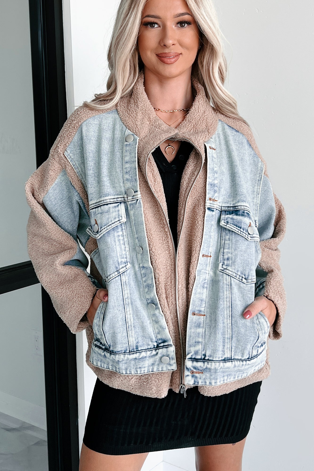 Call It Cozy Denim Teddy Jacket (Multi)-The Formal Wear