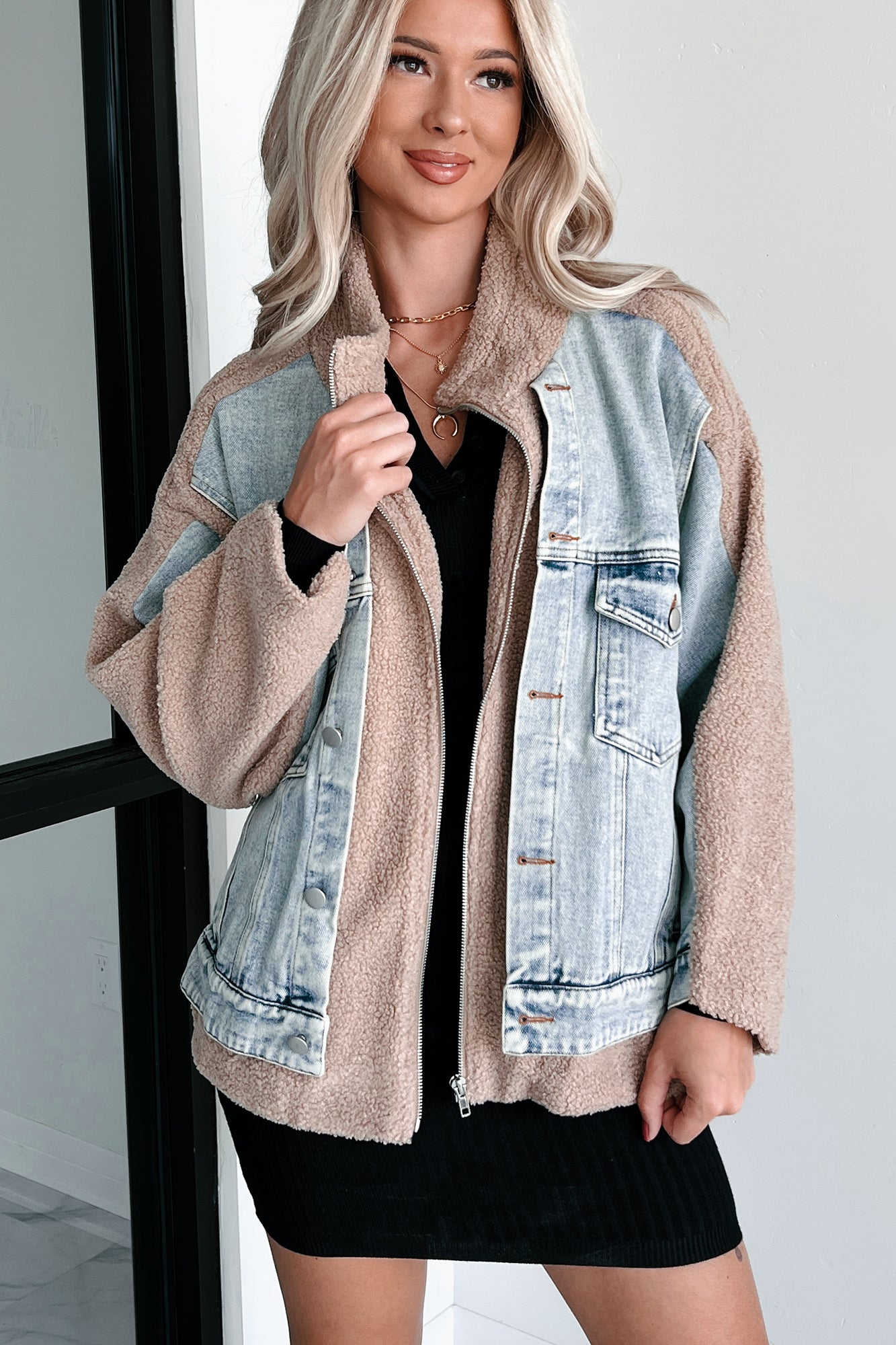 Call It Cozy Denim Teddy Jacket (Multi)-The Formal Wear