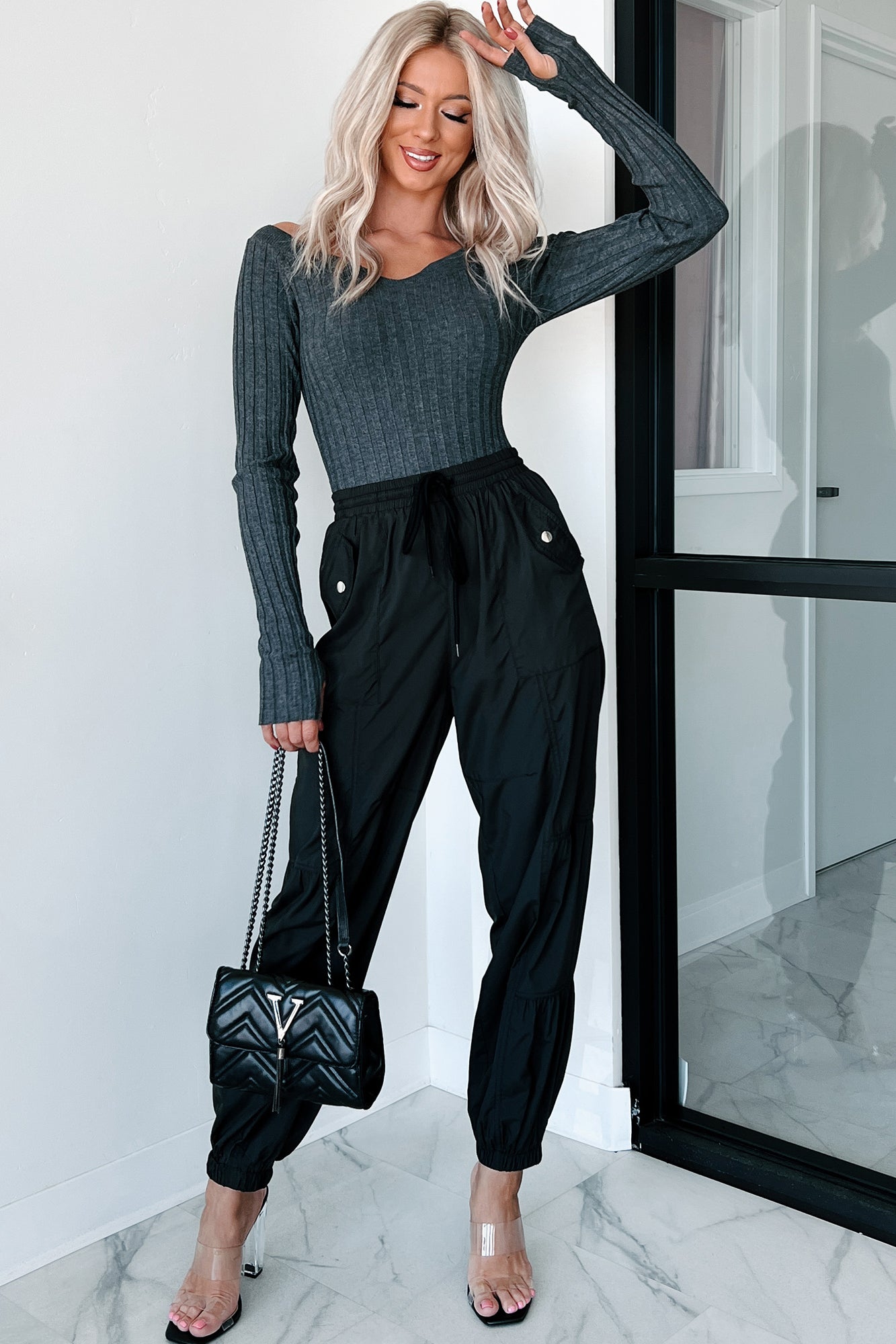 Breaking Barriers Drawstring Waist Joggers (Black)-The Formal Wear
