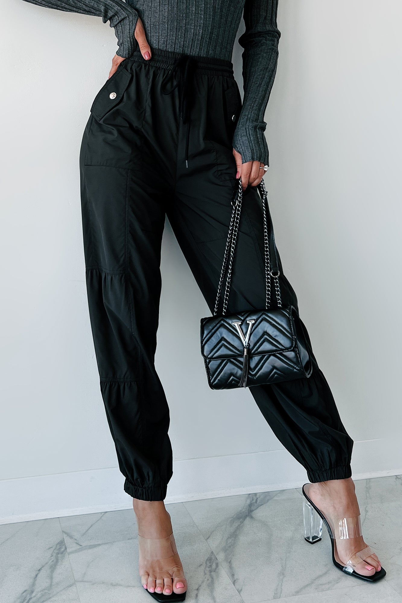 Breaking Barriers Drawstring Waist Joggers (Black)-The Formal Wear