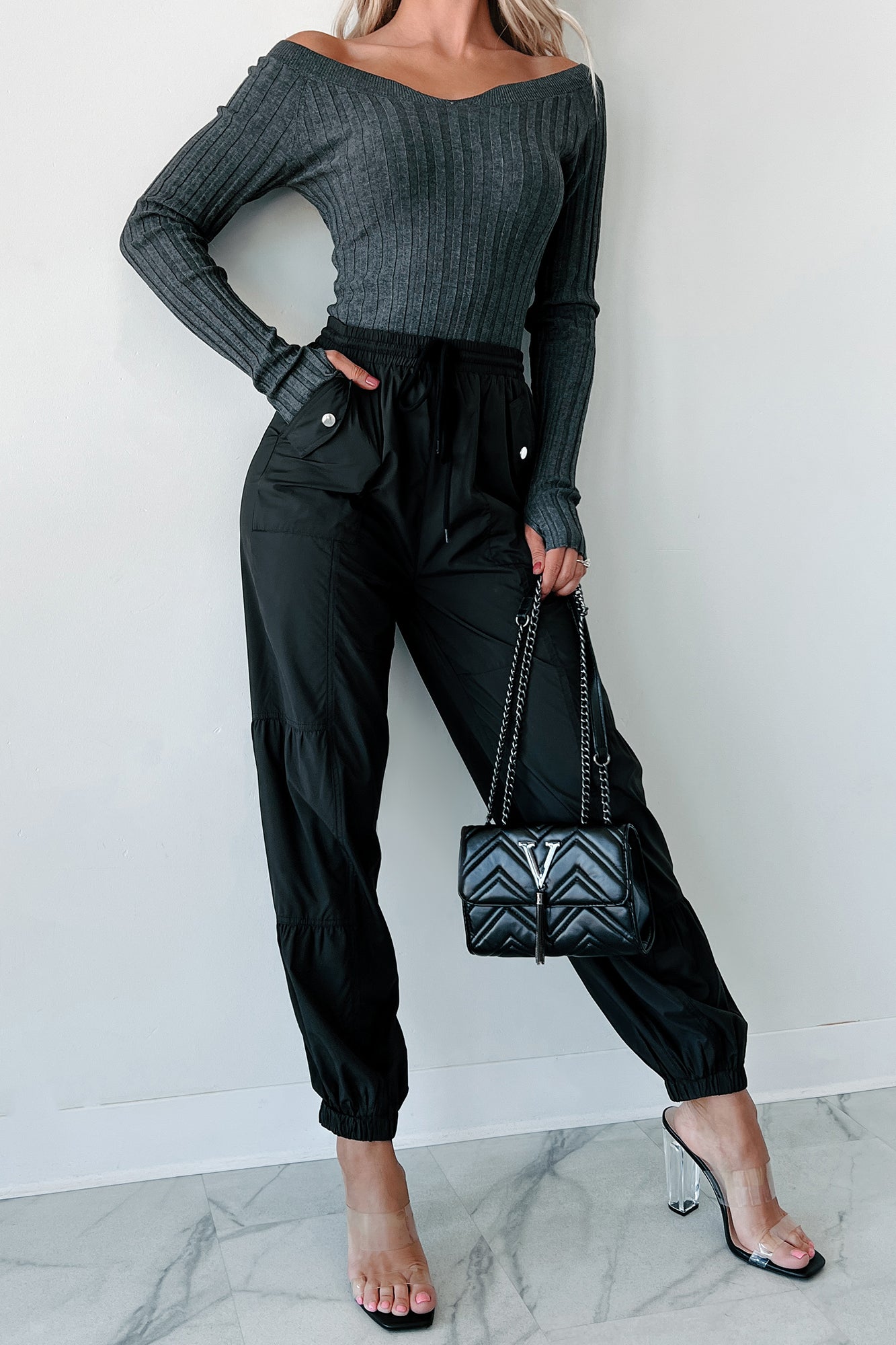 Breaking Barriers Drawstring Waist Joggers (Black)-The Formal Wear