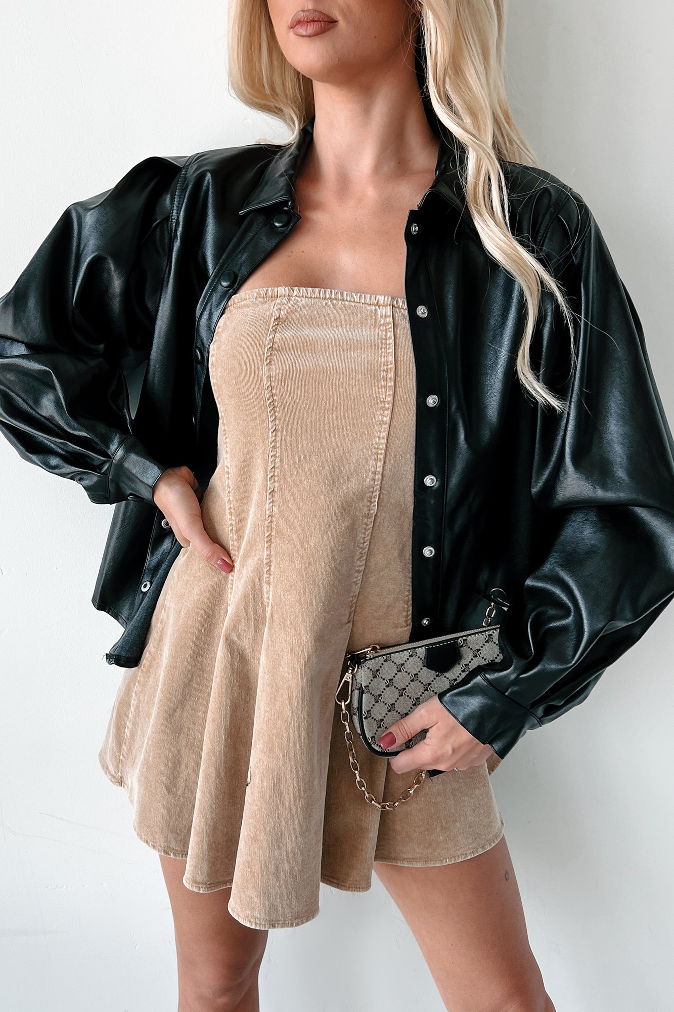 Adding Complications Faux Leather Shacket (Black)-The Formal Wear