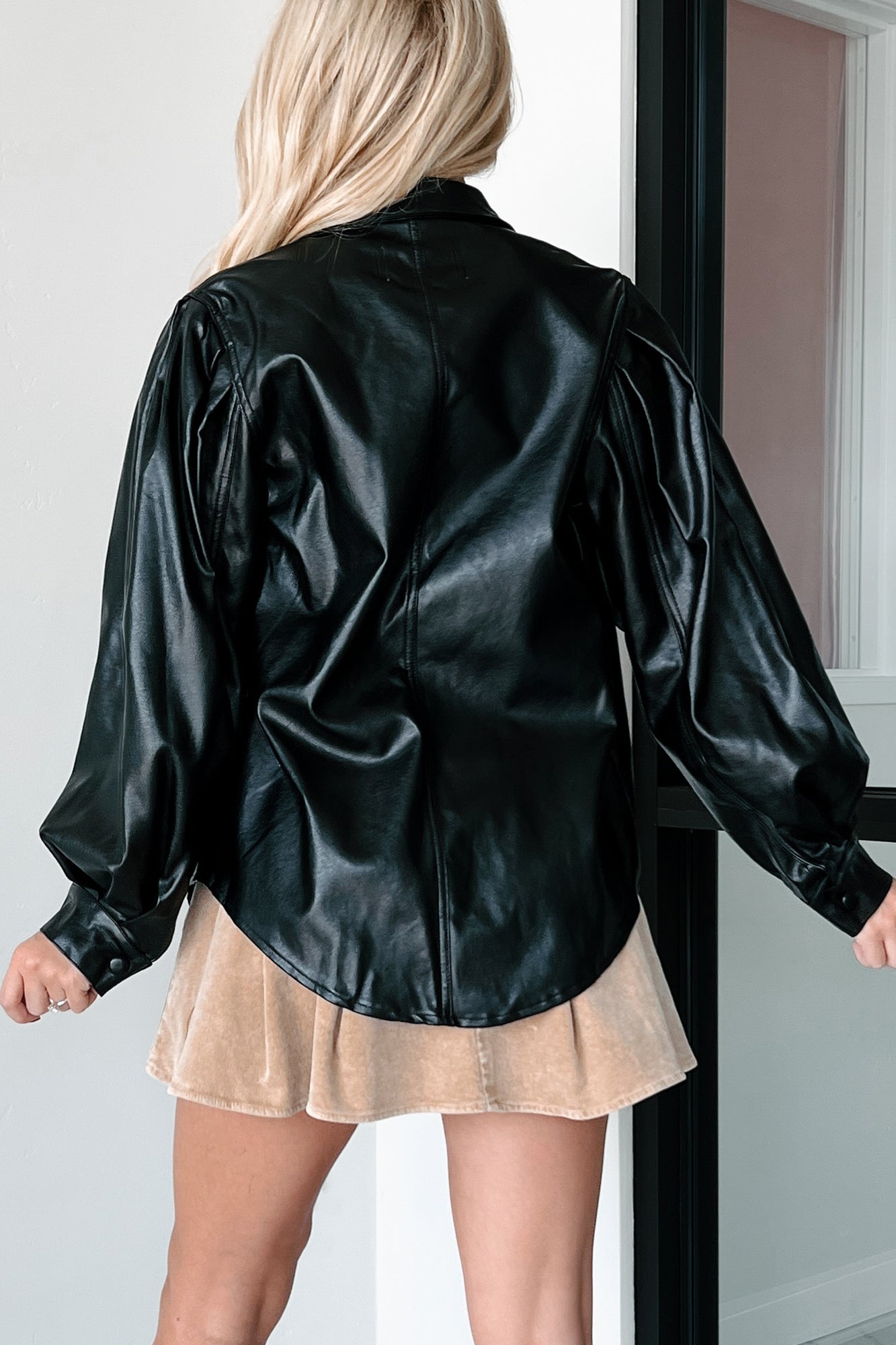 Adding Complications Faux Leather Shacket (Black)-The Formal Wear