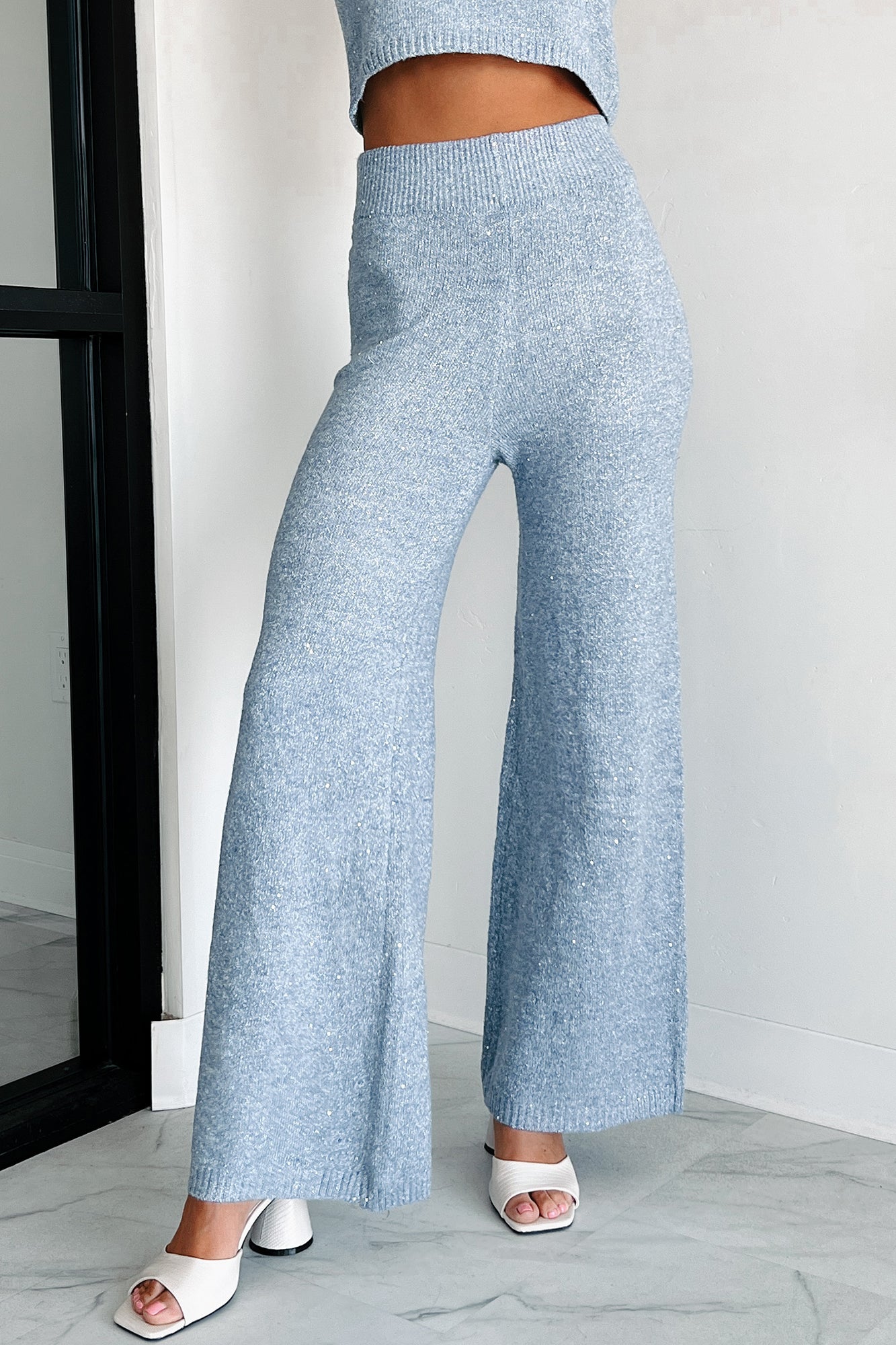 Cozy Lifestyle Metallic Sweater Knit Set (Winter Blue)-The Formal Wear