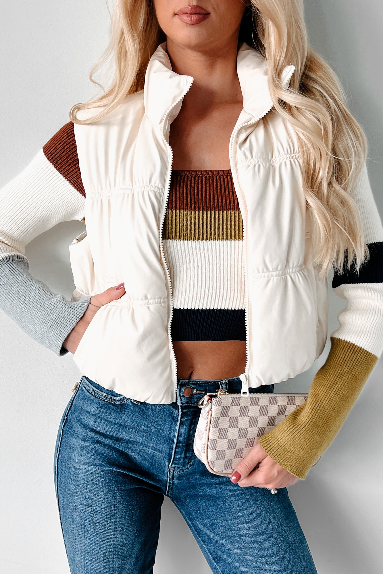 Hit The Slopes Faux Leather Puffer Vest (Ivory)-The Formal Wear