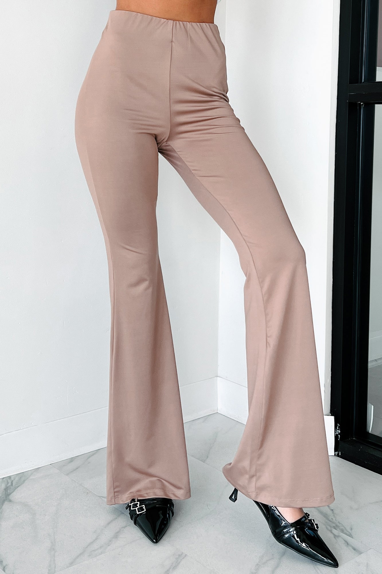Indecisive Mood Elastic Waist Flare Pants (Mocha)-The Formal Wear