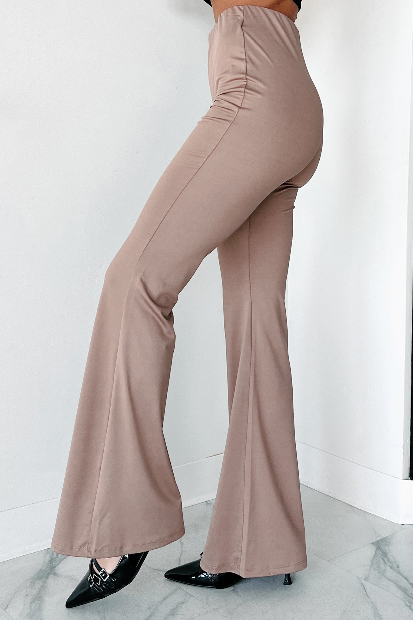 Indecisive Mood Elastic Waist Flare Pants (Mocha)-The Formal Wear