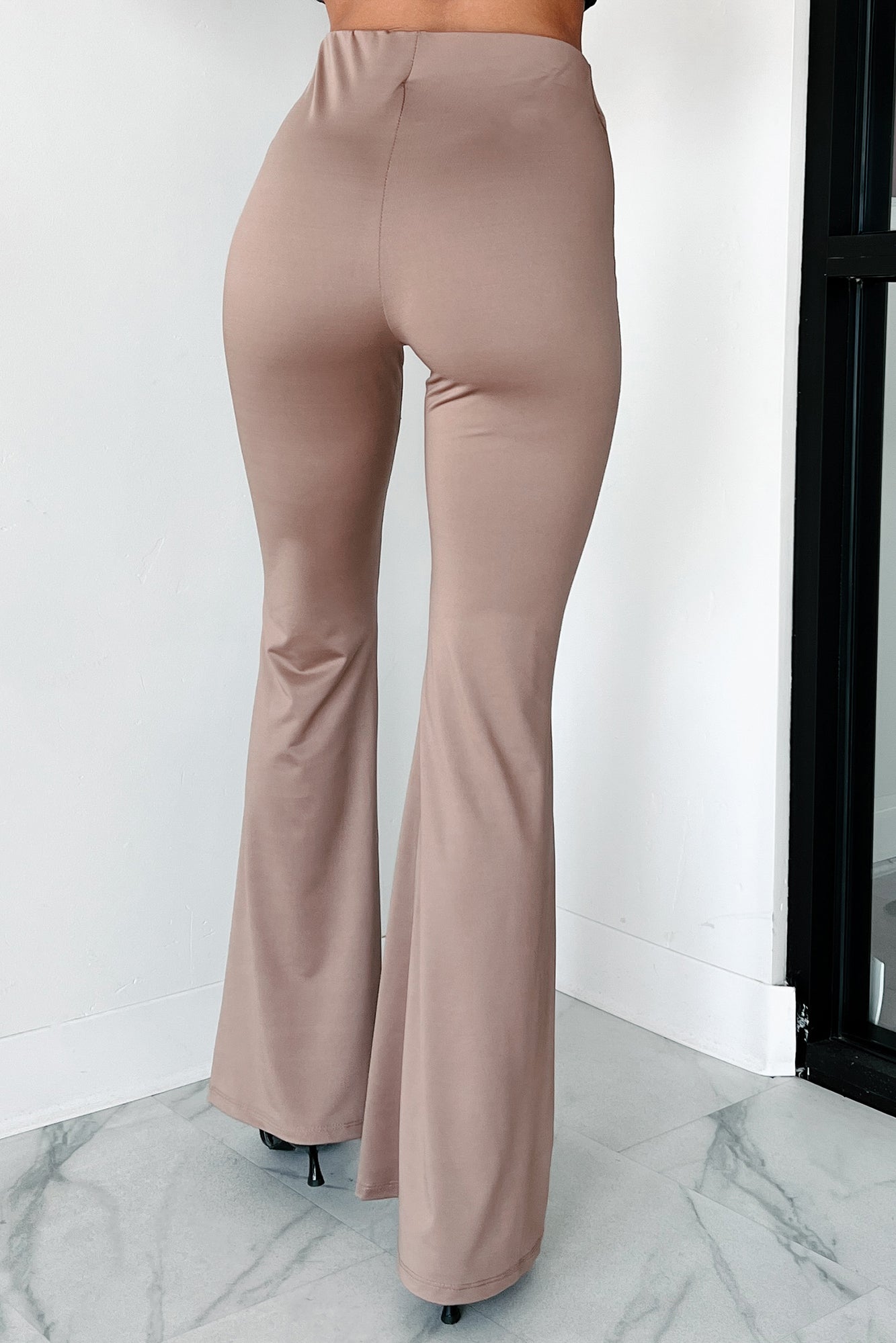 Indecisive Mood Elastic Waist Flare Pants (Mocha)-The Formal Wear