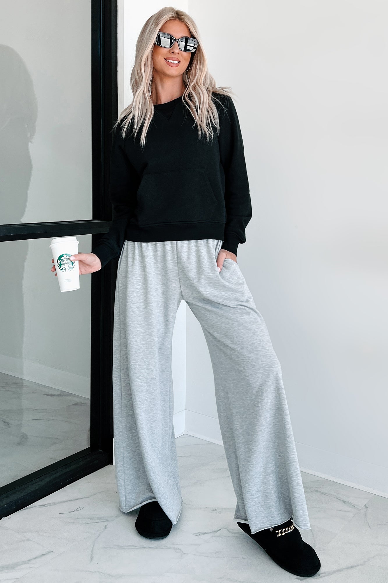 Chasing Relaxation Wide Leg Lounge Pants (Heather Grey)-The Formal Wear