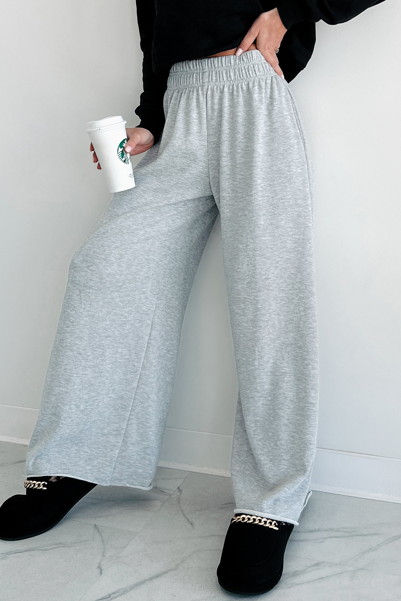 Chasing Relaxation Wide Leg Lounge Pants (Heather Grey)-The Formal Wear