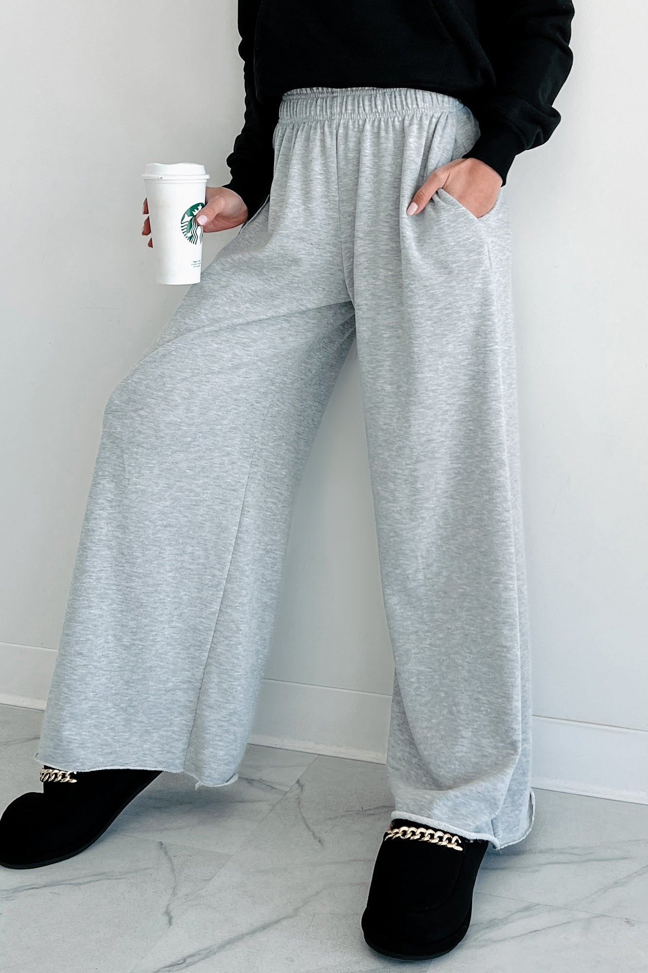 Chasing Relaxation Wide Leg Lounge Pants (Heather Grey)-The Formal Wear