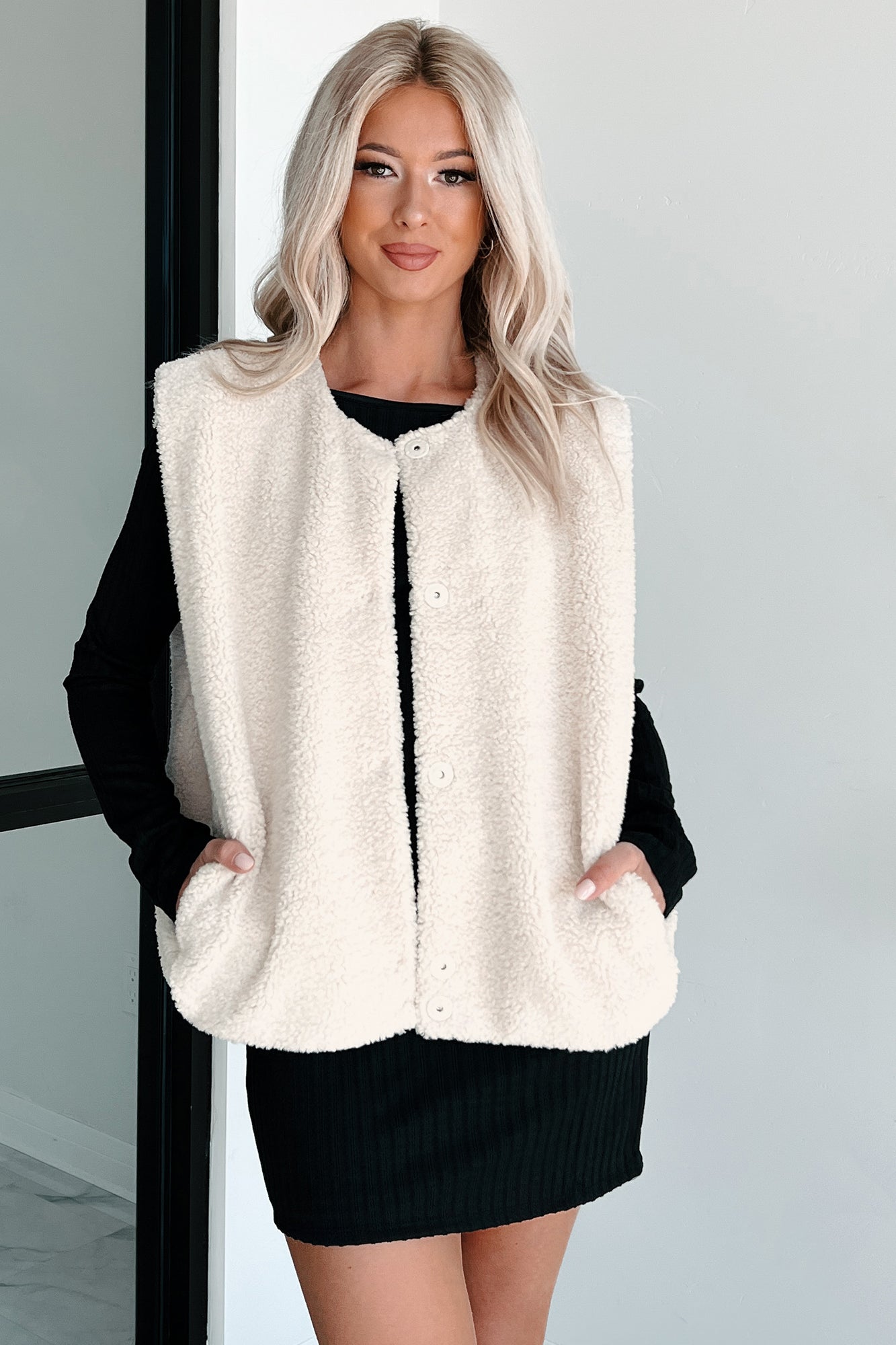 Took A Chance Oversized Sherpa Vest (Cream)-The Formal Wear