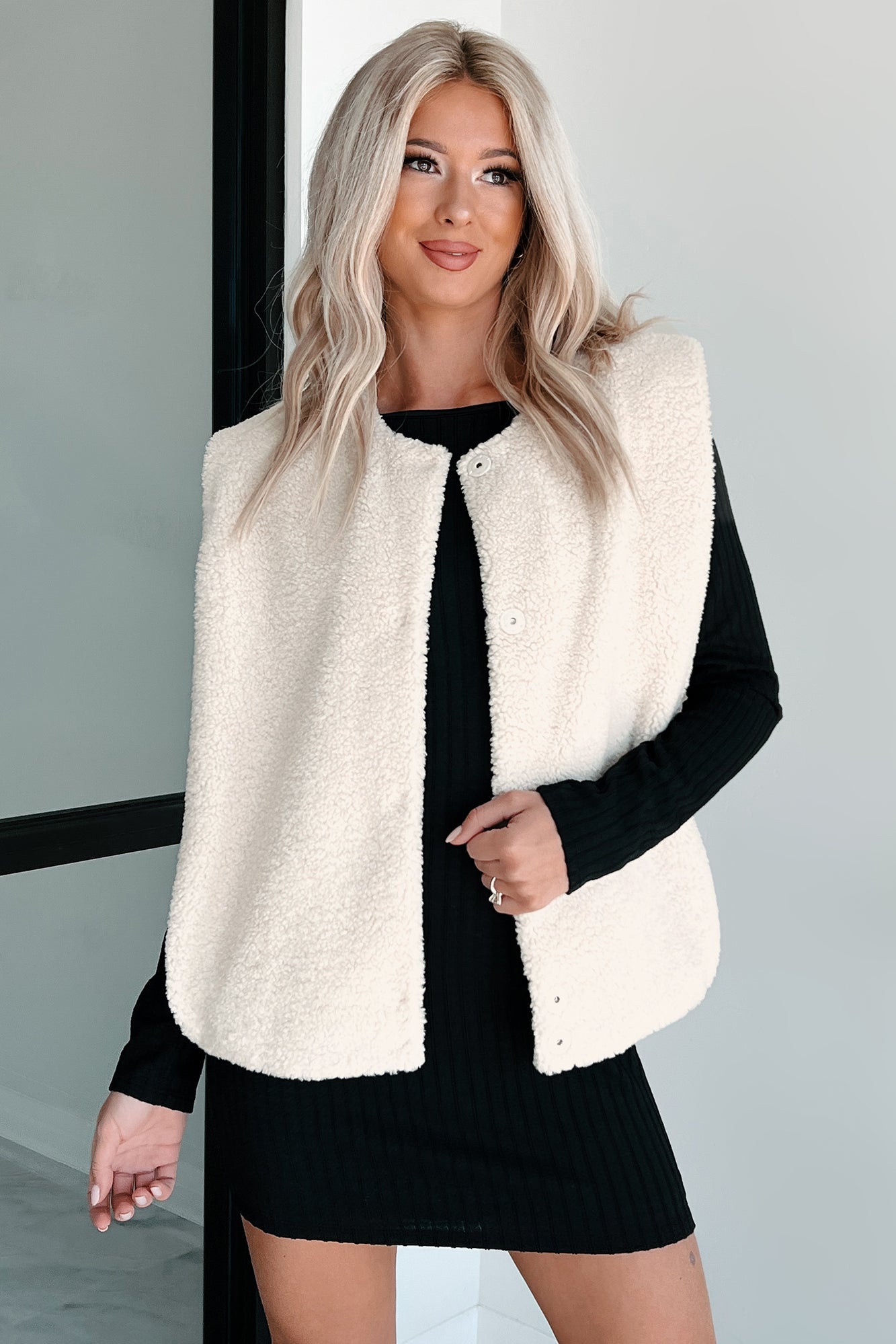 Took A Chance Oversized Sherpa Vest (Cream)-The Formal Wear