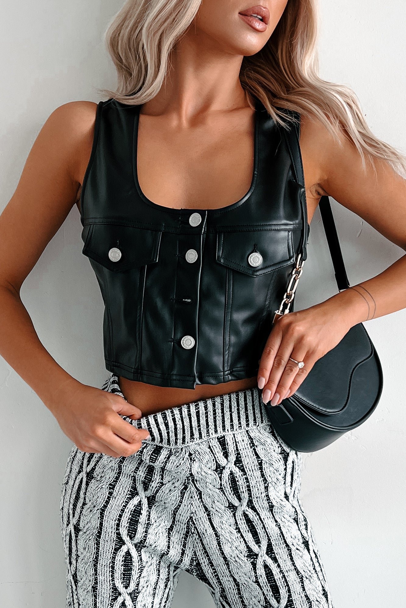 Ria Sleeveless Pleather Vest (Black)-The Formal Wear