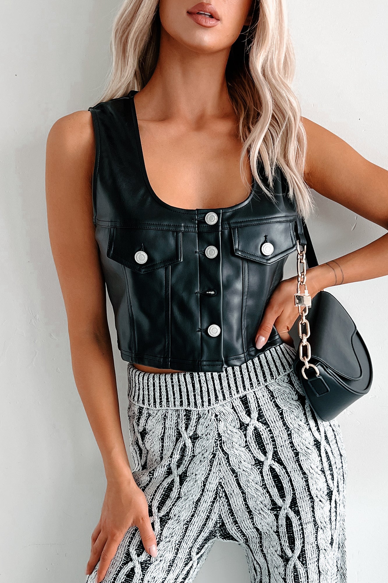Ria Sleeveless Pleather Vest (Black)-The Formal Wear
