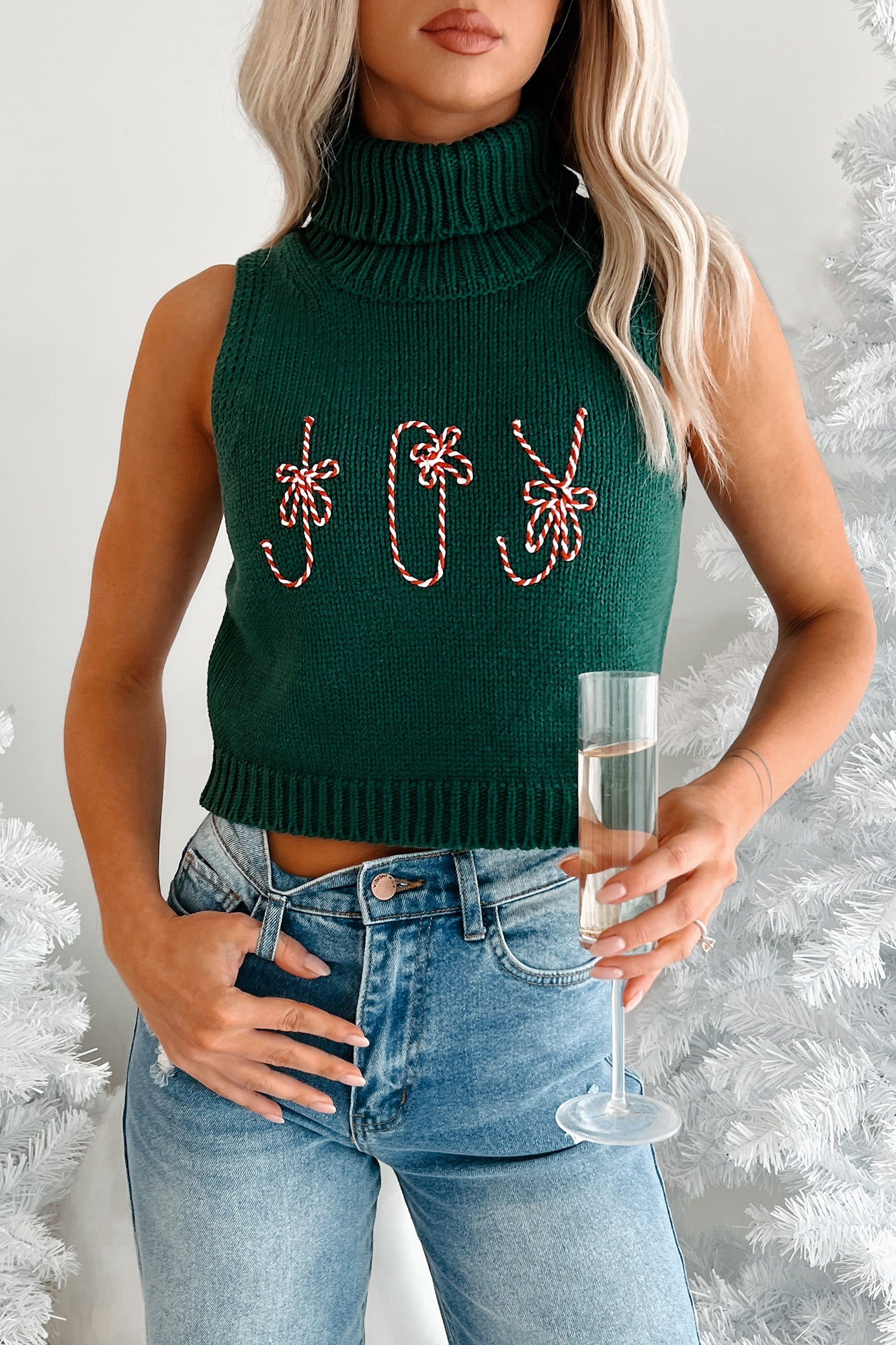 Holiday "Joy" Turtleneck Sweater Tank (Green)-The Formal Wear