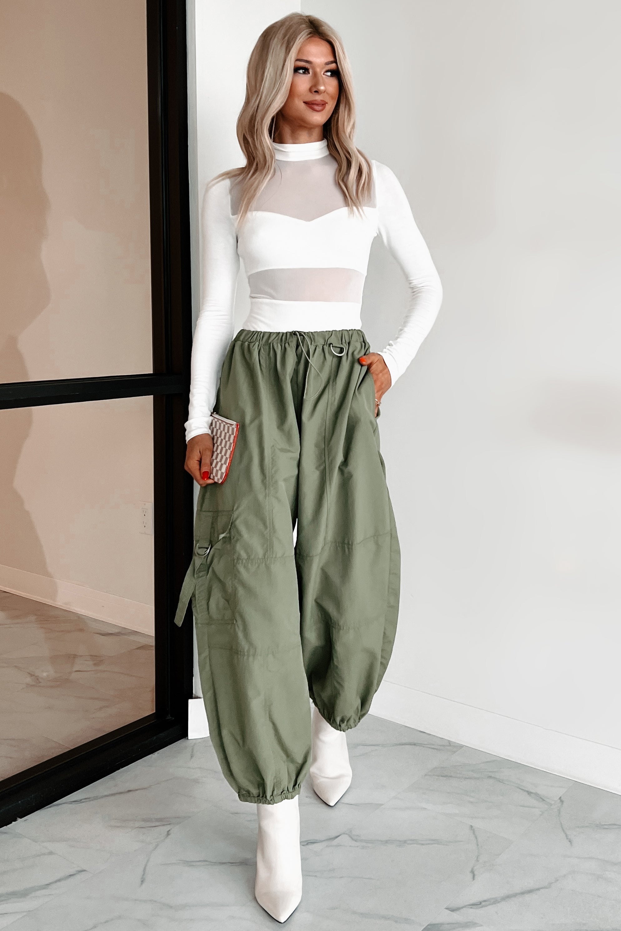 Sultry Persona Mock Neck Mesh Detail Bodysuit (Ivory)-The Formal Wear