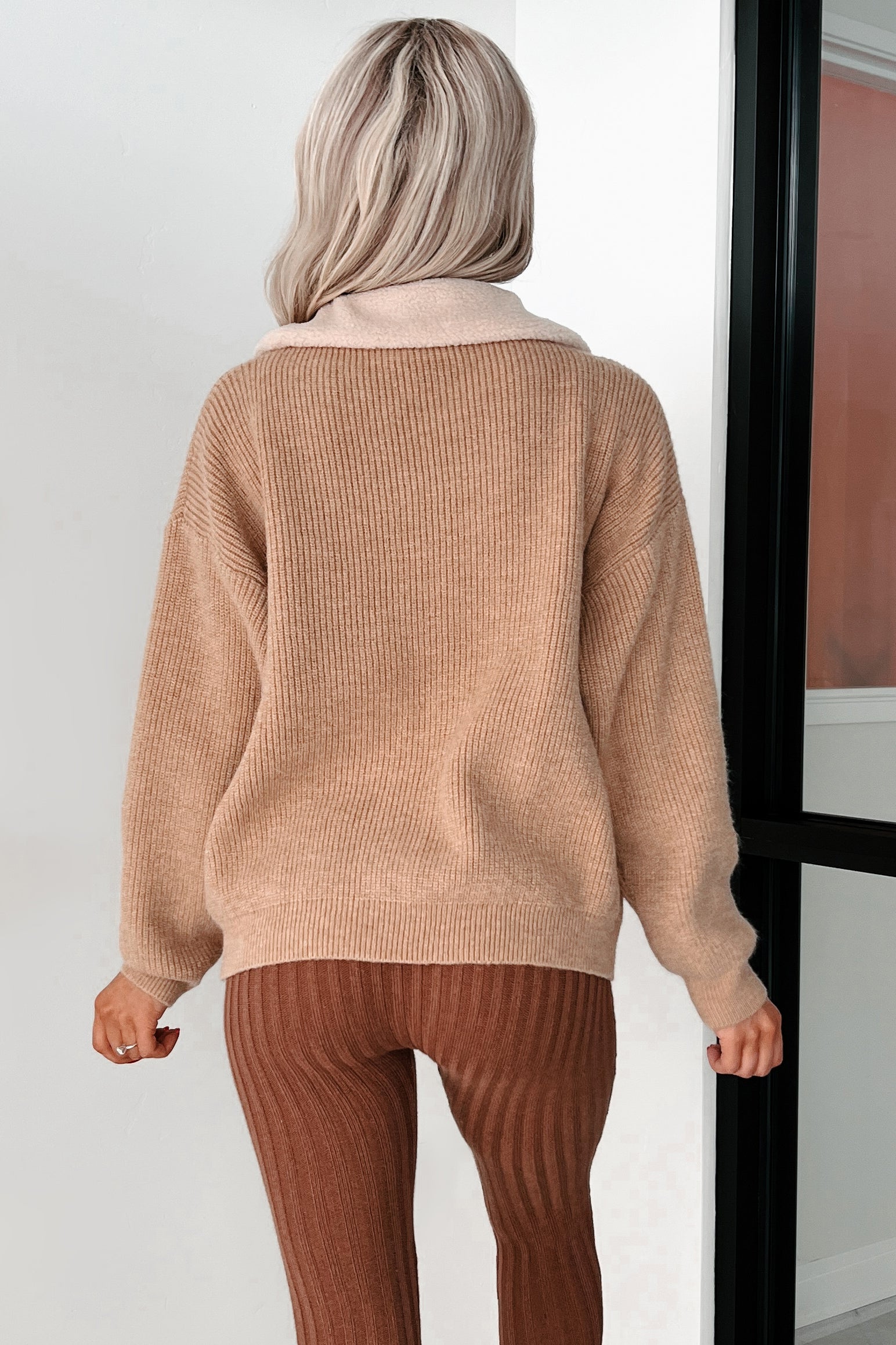 Cappuccino Cozy Sherpa Collar Sweater Jacket (Taupe)-The Formal Wear