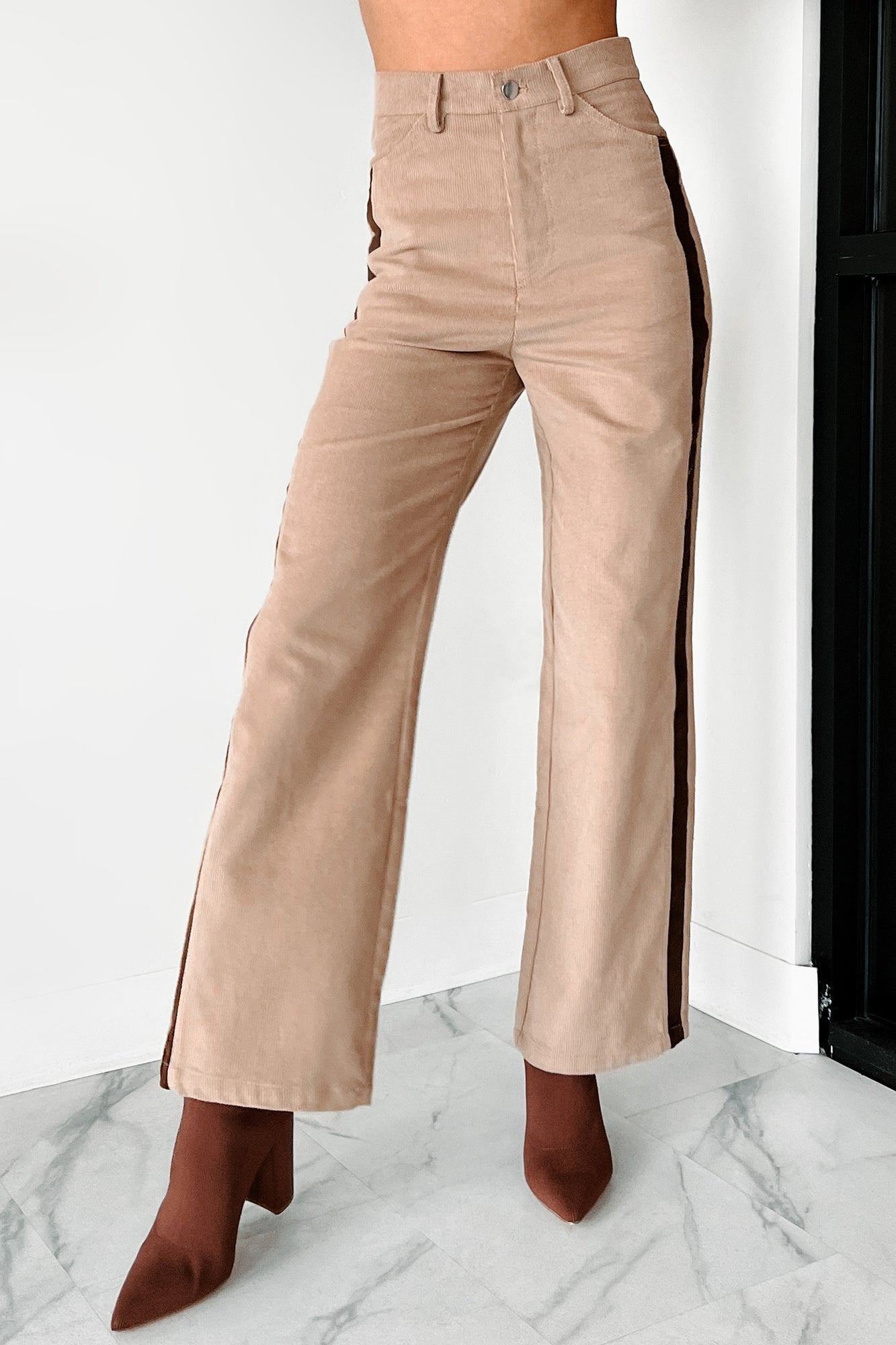 Pablo Side Stripe Corduroy Pants (Taupe)-The Formal Wear
