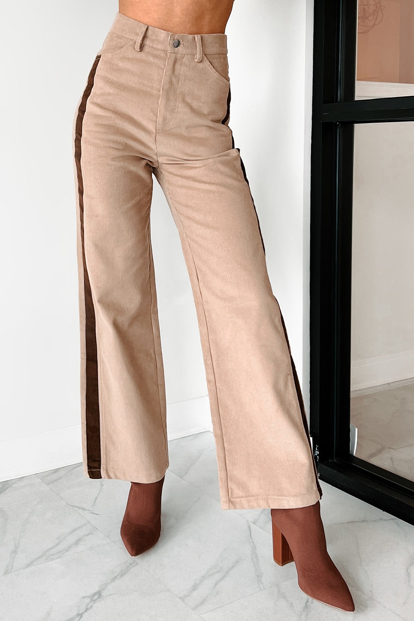 Pablo Side Stripe Corduroy Pants (Taupe)-The Formal Wear