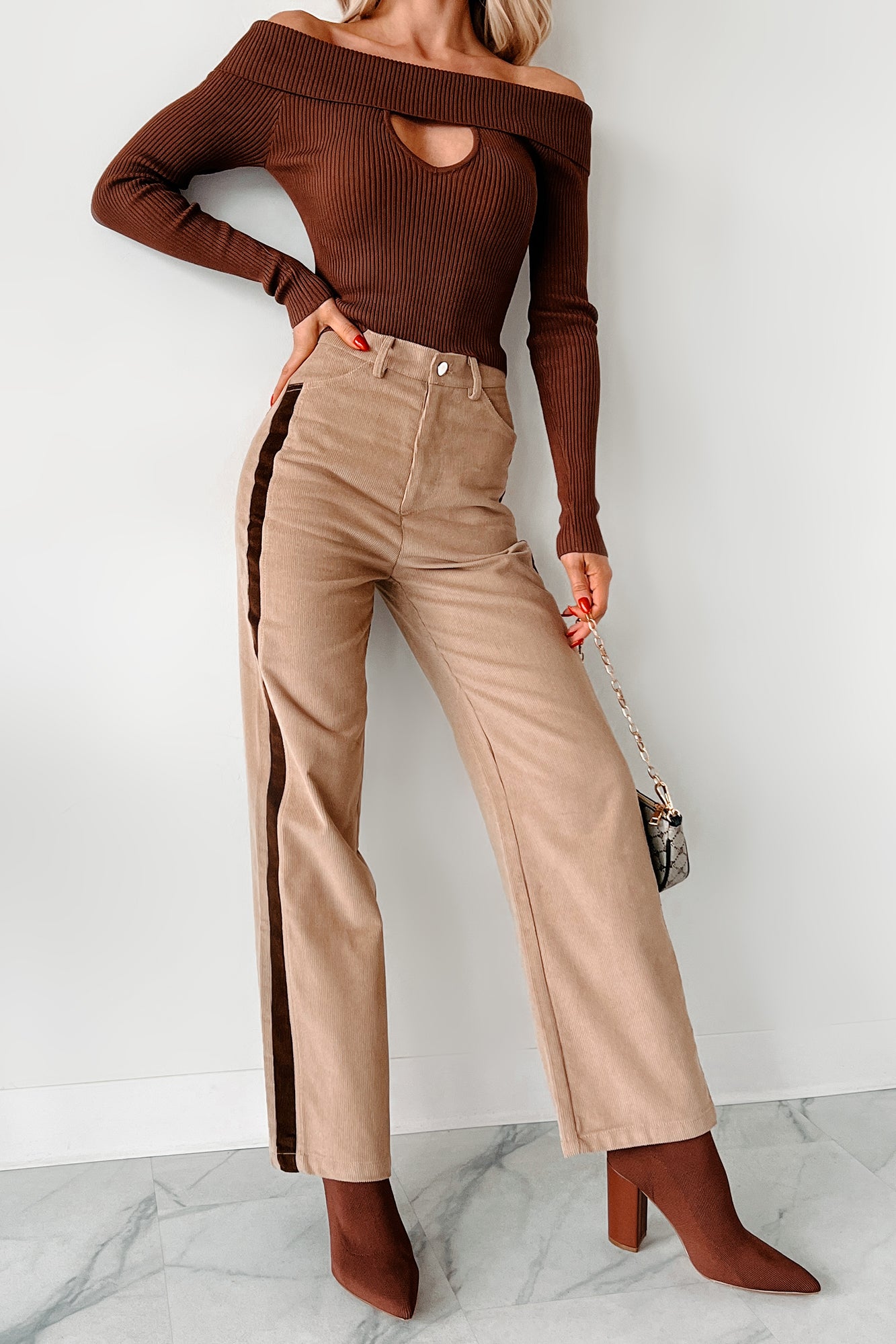 Pablo Side Stripe Corduroy Pants (Taupe)-The Formal Wear