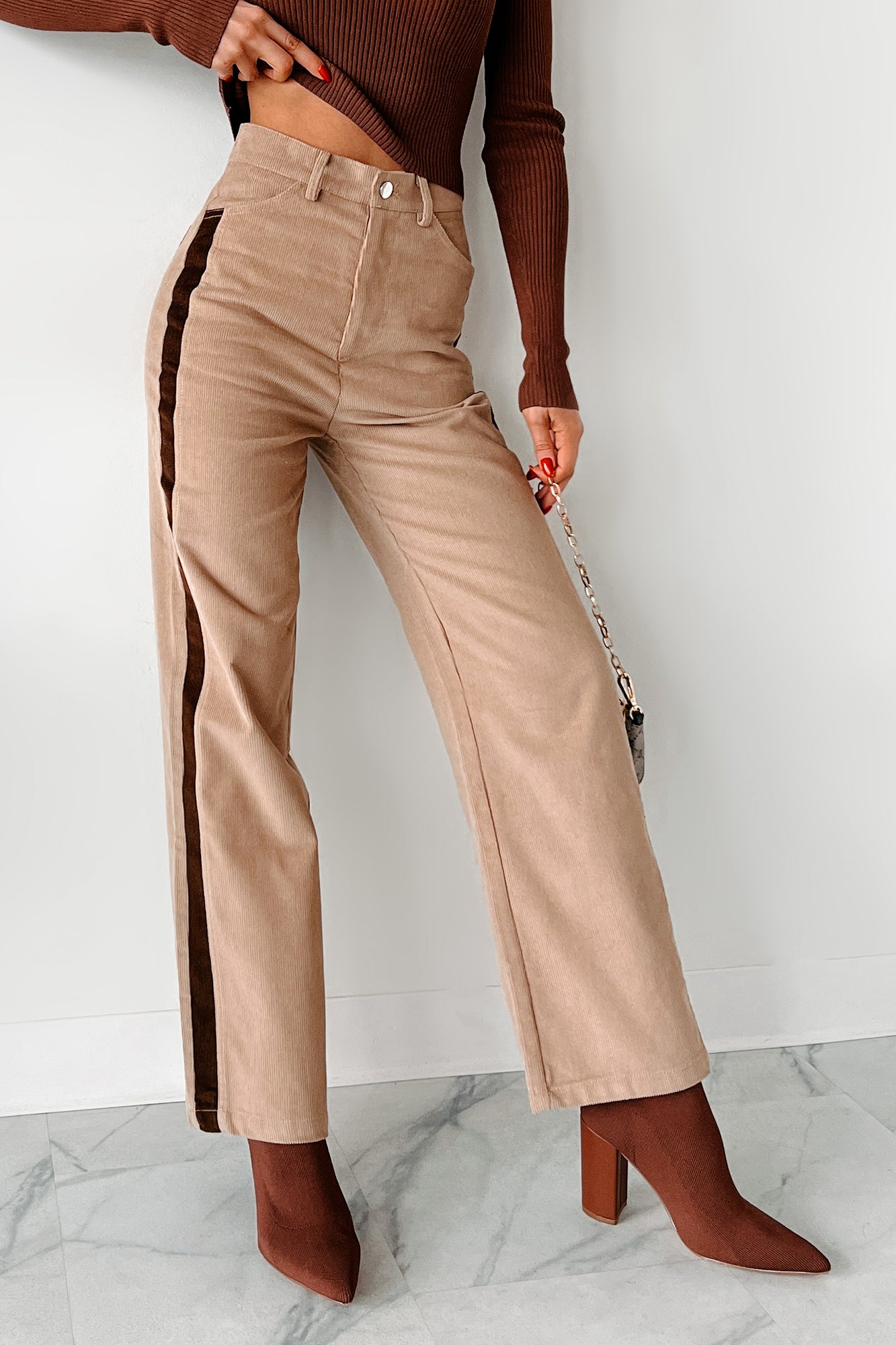 Pablo Side Stripe Corduroy Pants (Taupe)-The Formal Wear