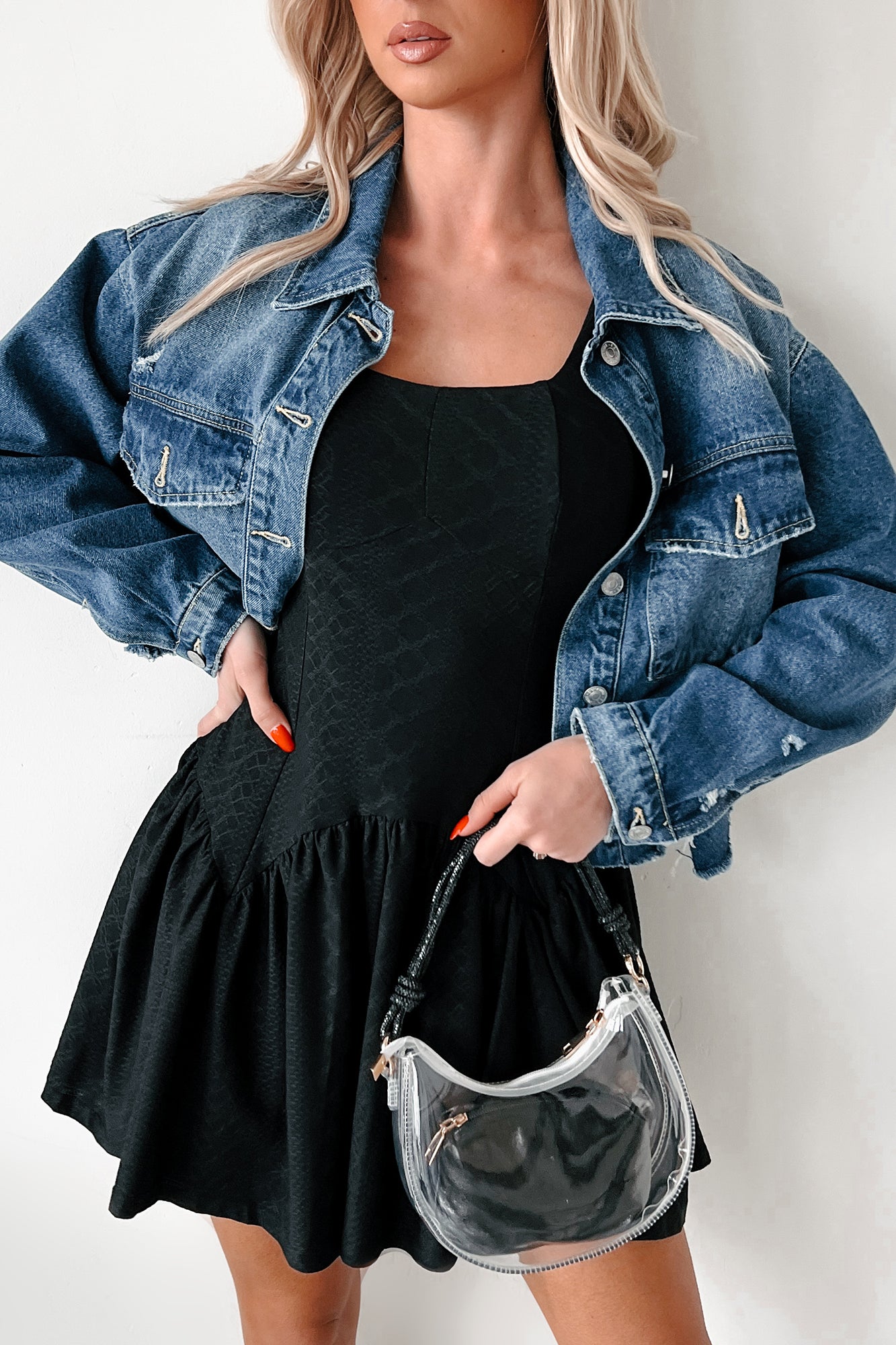 Everywhere I Go Distressed Denim Jacket (Medium Denim)-The Formal Wear