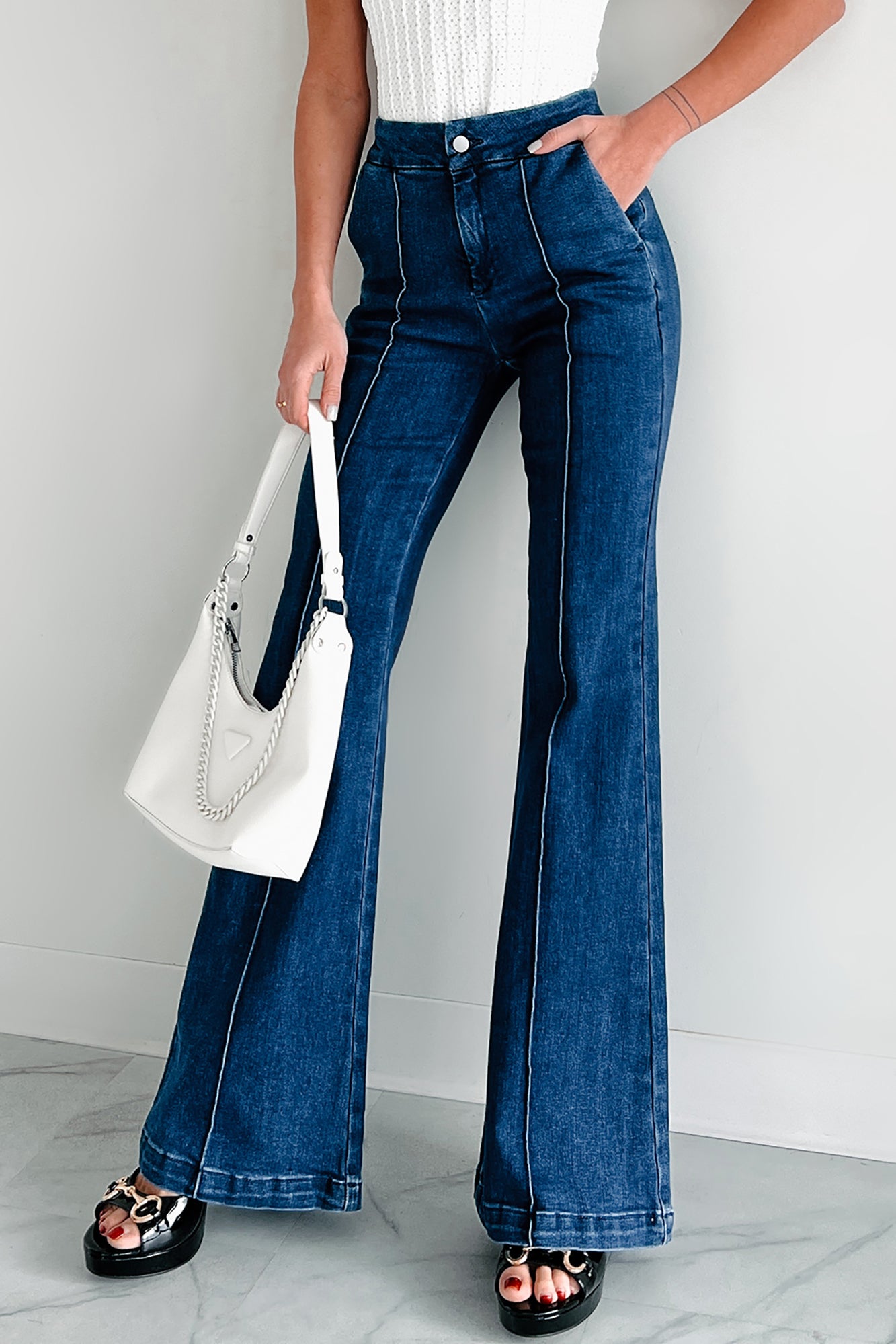 Abigail Special A High Rise Trouser Flare Jeans (Dark)-The Formal Wear