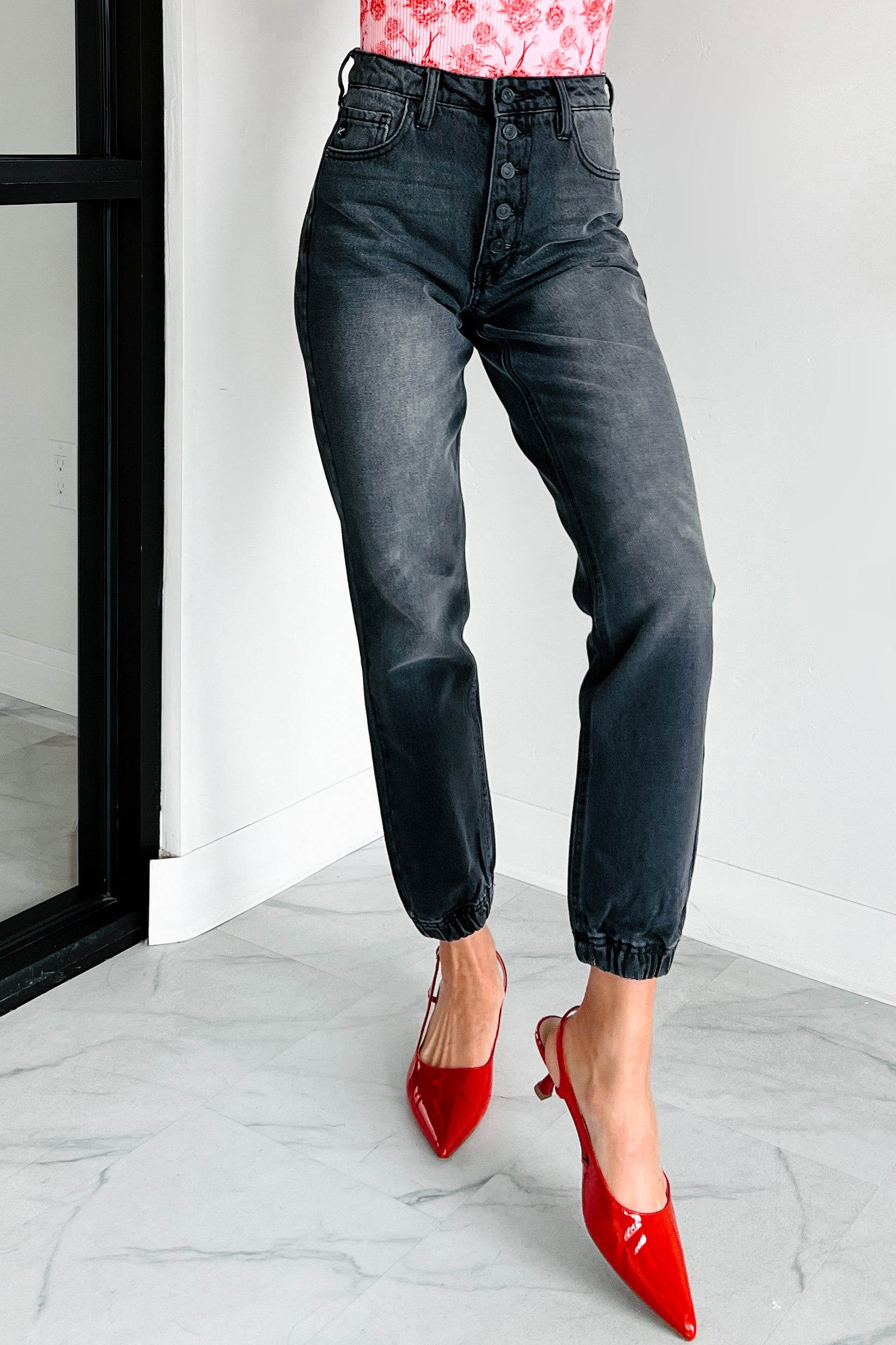 Sean High Rise Button Fly Kancan Jogger Jeans (Grey)-The Formal Wear