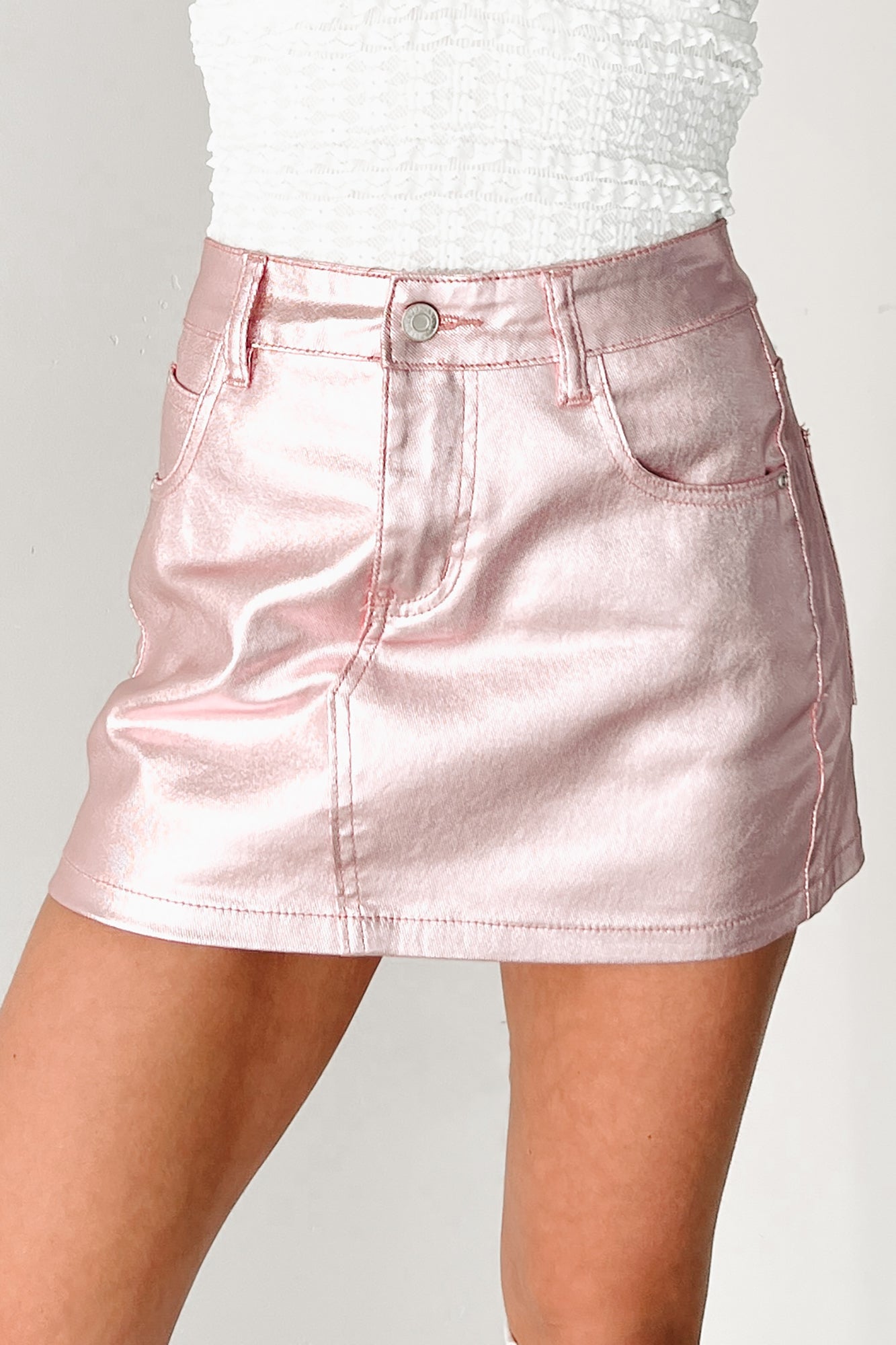 Bring Back Pizazz Metallic Mini Skirt (Pink)-The Formal Wear