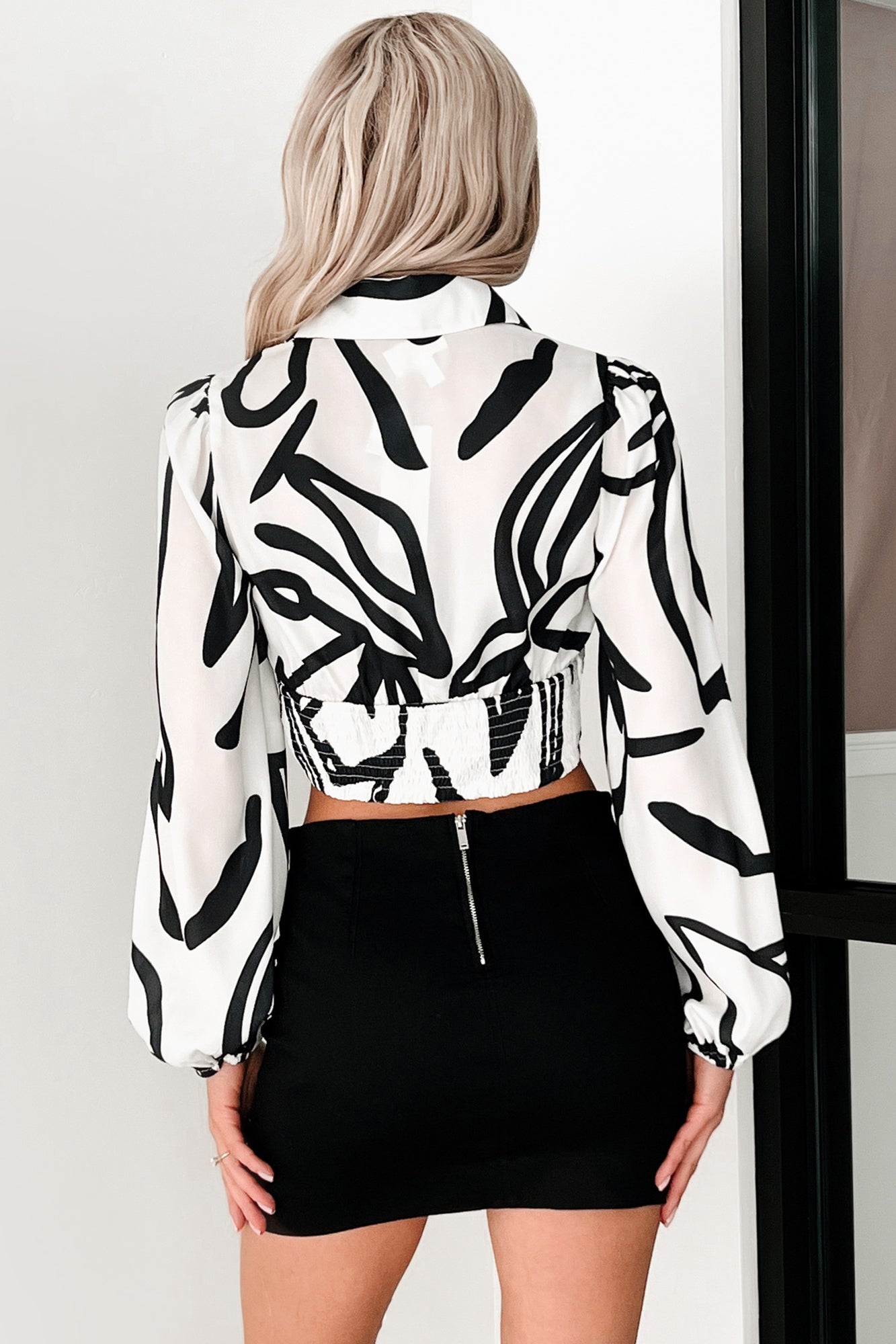 Starry Eyed Glam Abstract Print Blouse (Black/White)-The Formal Wear