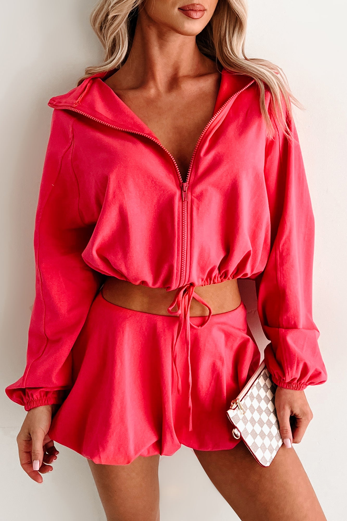 Relax, Recharge, Repeat Two-Piece Puff Skirt Set (Coral)-The Formal Wear