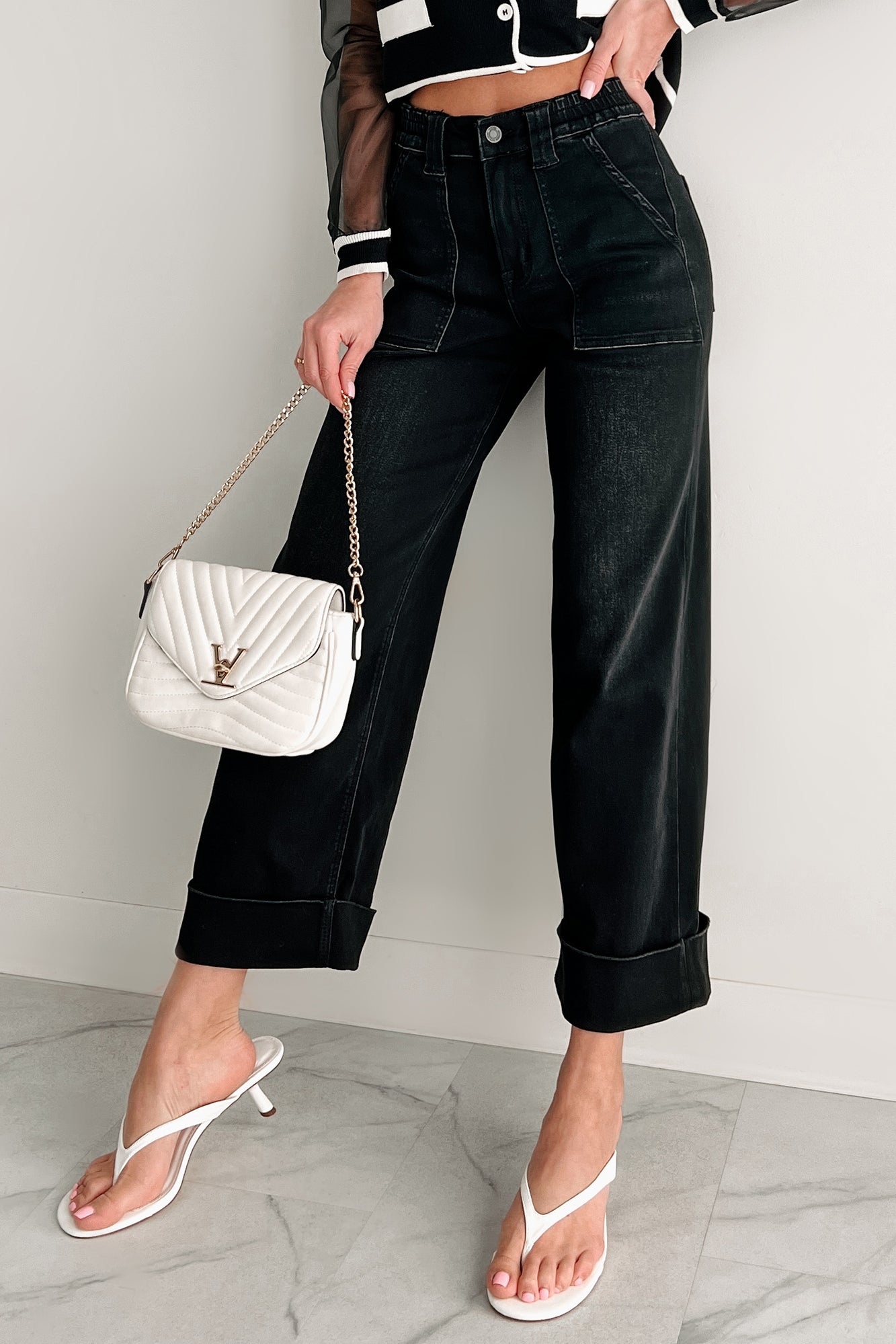 Graham Vervet High Rise Cuffed Wide Leg Jeans (Black)-The Formal Wear