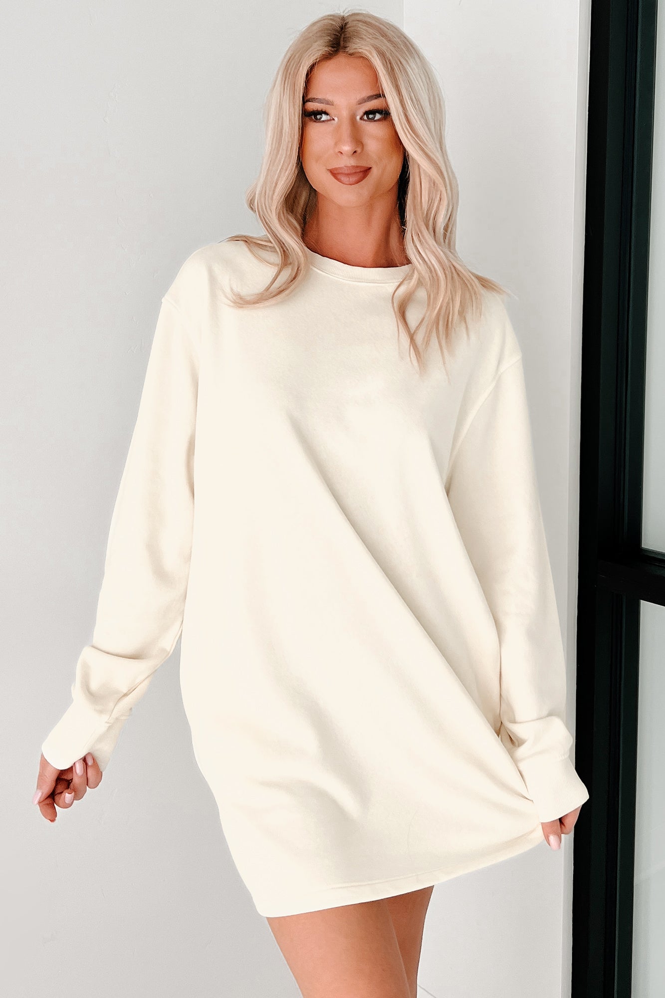 Essentially Comfortable Oversized Sweatshirt Dress (Cream)-The Formal Wear