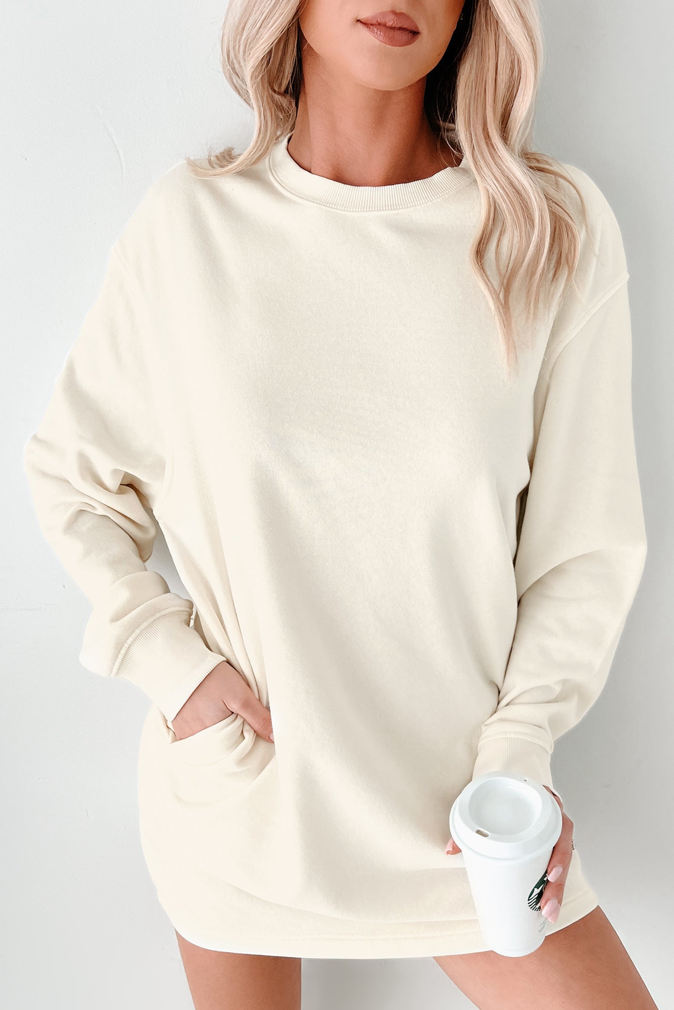 Essentially Comfortable Oversized Sweatshirt Dress (Cream)-The Formal Wear