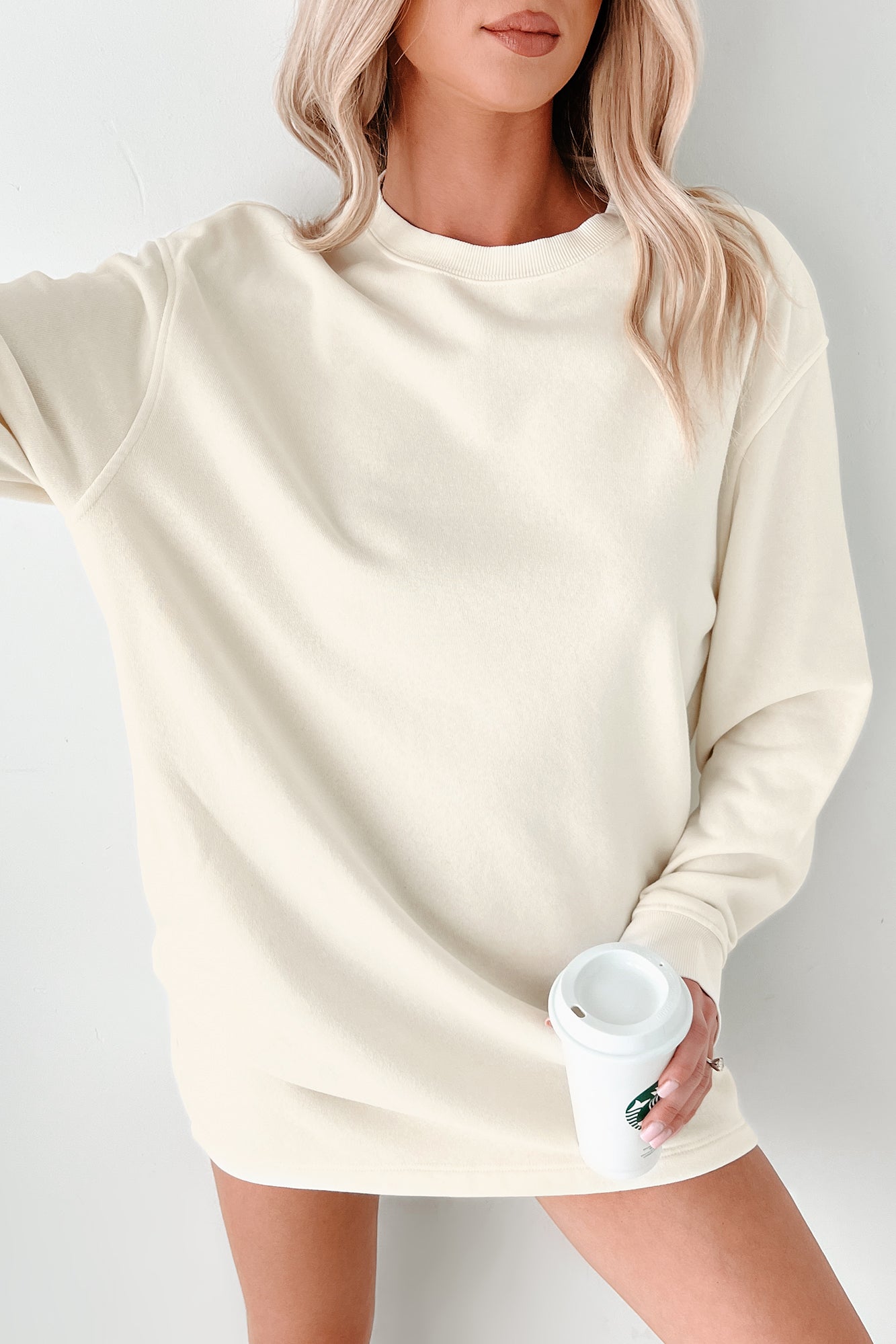Essentially Comfortable Oversized Sweatshirt Dress (Cream)-The Formal Wear