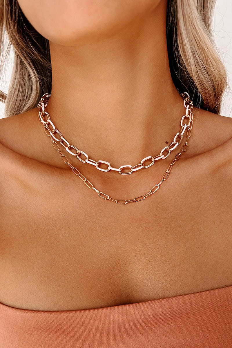 Not Messing Around Layered Brushed Chain Necklace (Gold/White)-The Formal Wear