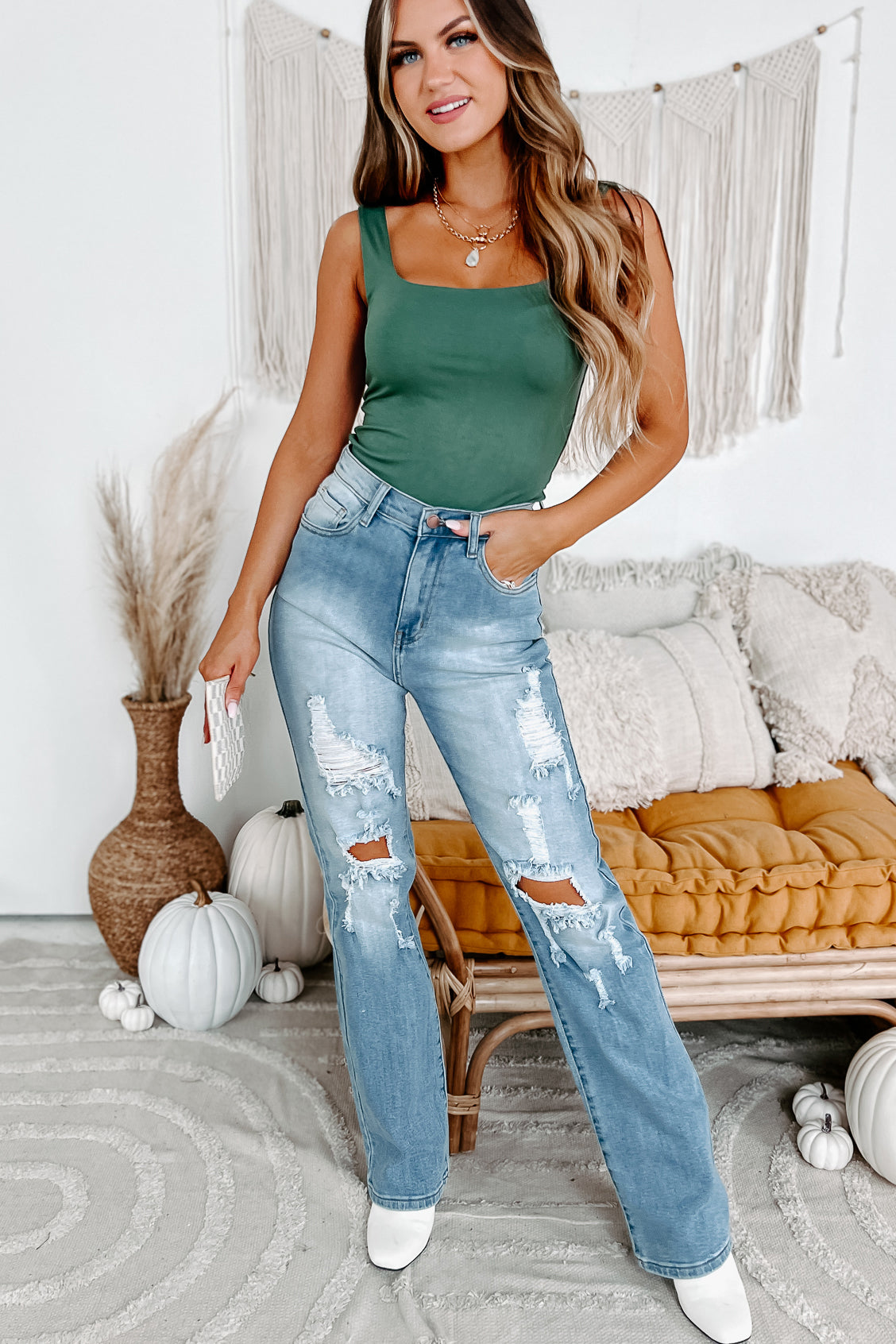 Asher Double Layered Square Neck Tank Top (Forest Green)-The Formal Wear