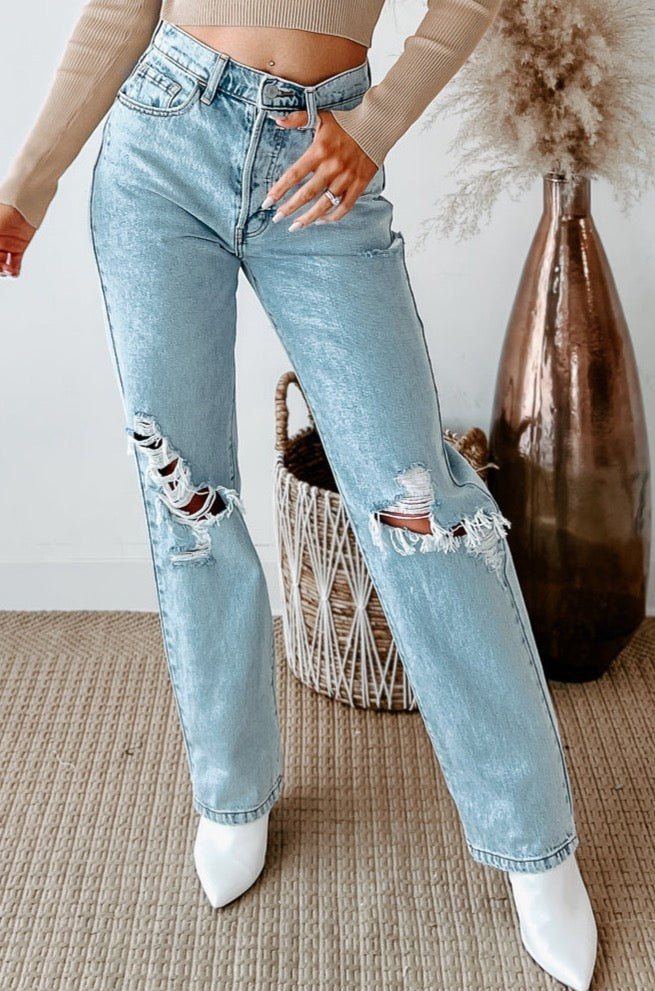 Not Your Dad's High Rise Cello Distressed Dad Jeans (Light)-The Formal Wear