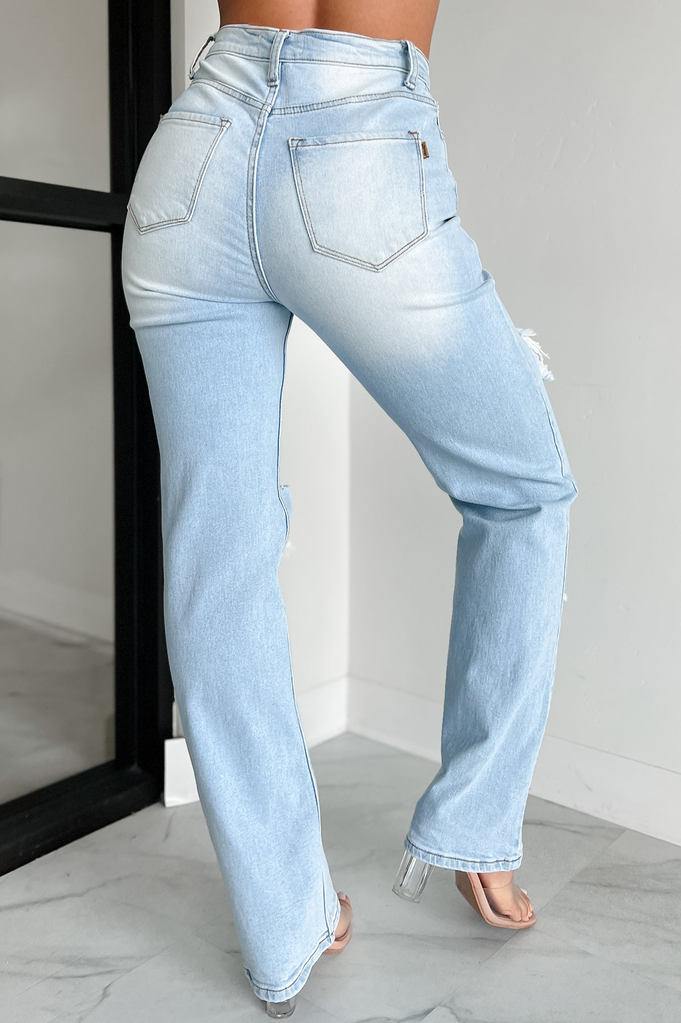 Only Good Days High Rise Distressed Wide Leg Jeans (Light)-The Formal Wear