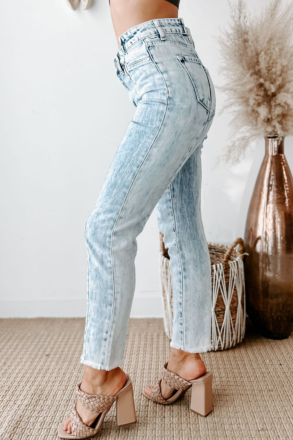 Grabbing Attention High Rise Center Seam Slim Straight Jeans (Light)-The Formal Wear