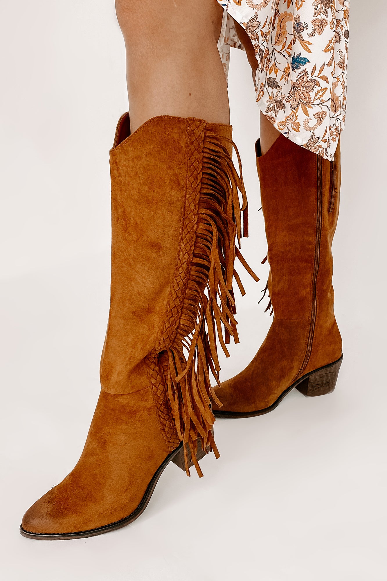 IMPERFECT Wilder Faux Suede Fringe Boots (New Tan)-The Formal Wear
