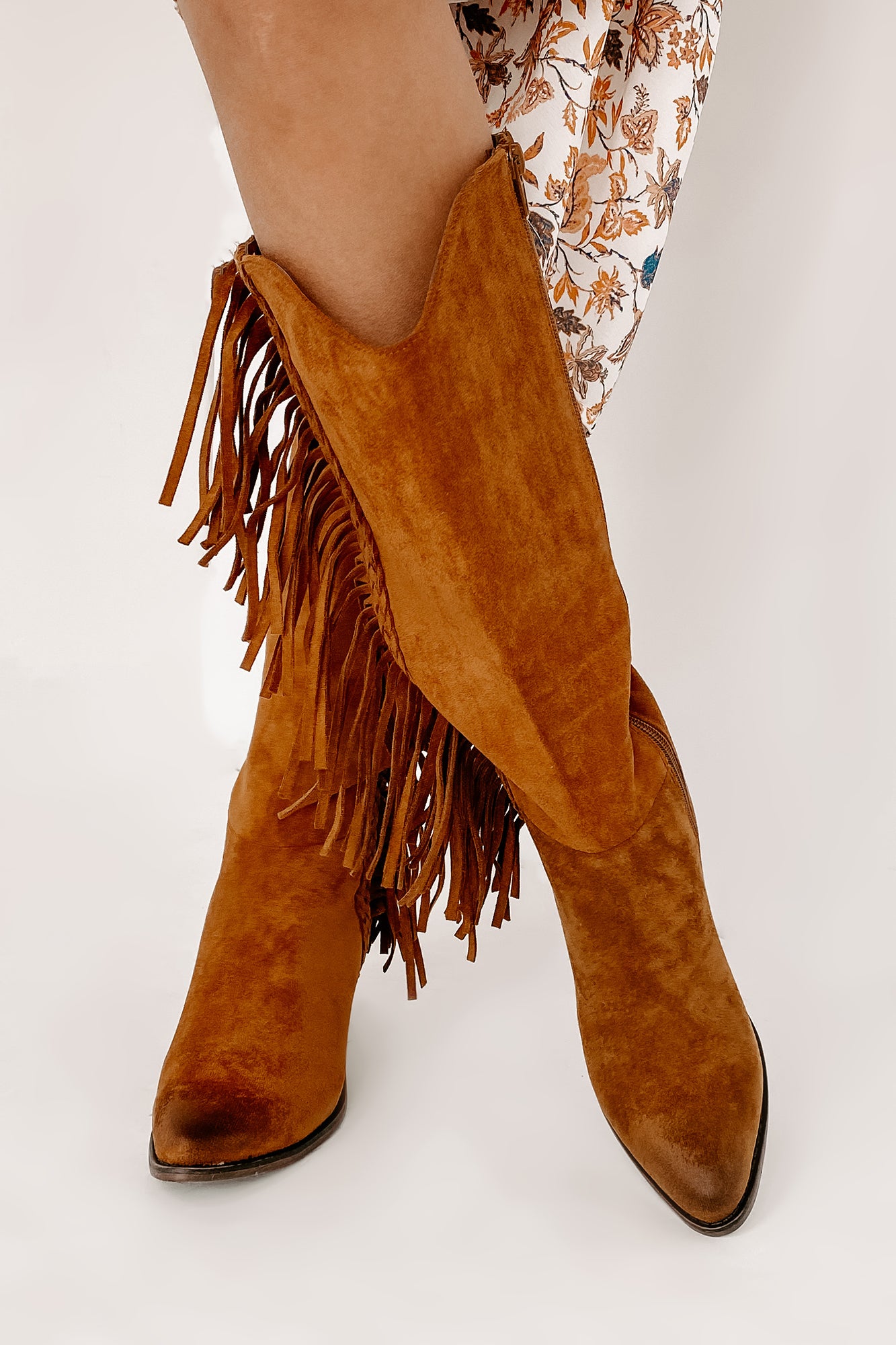 IMPERFECT Wilder Faux Suede Fringe Boots (New Tan)-The Formal Wear