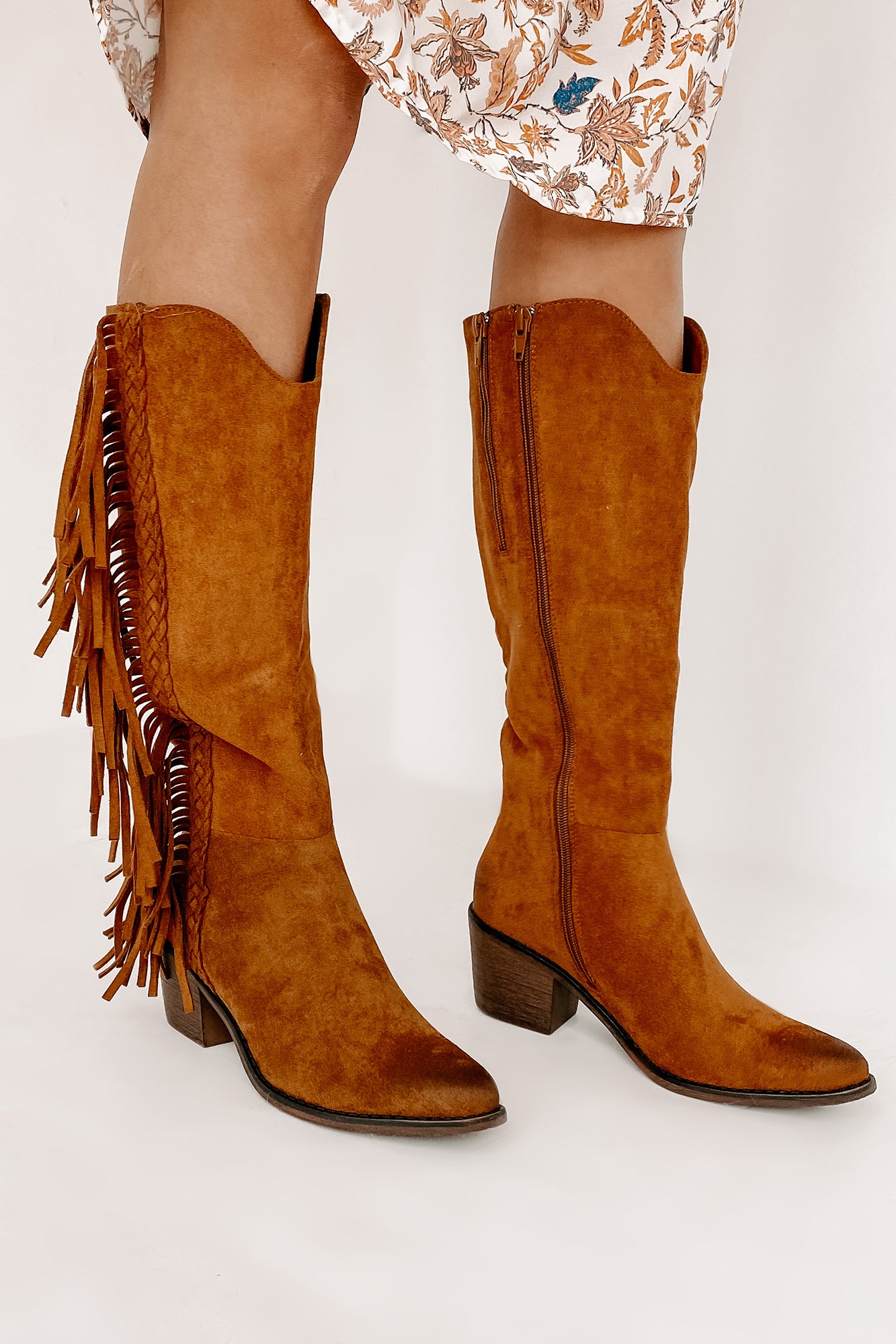 IMPERFECT Wilder Faux Suede Fringe Boots (New Tan)-The Formal Wear